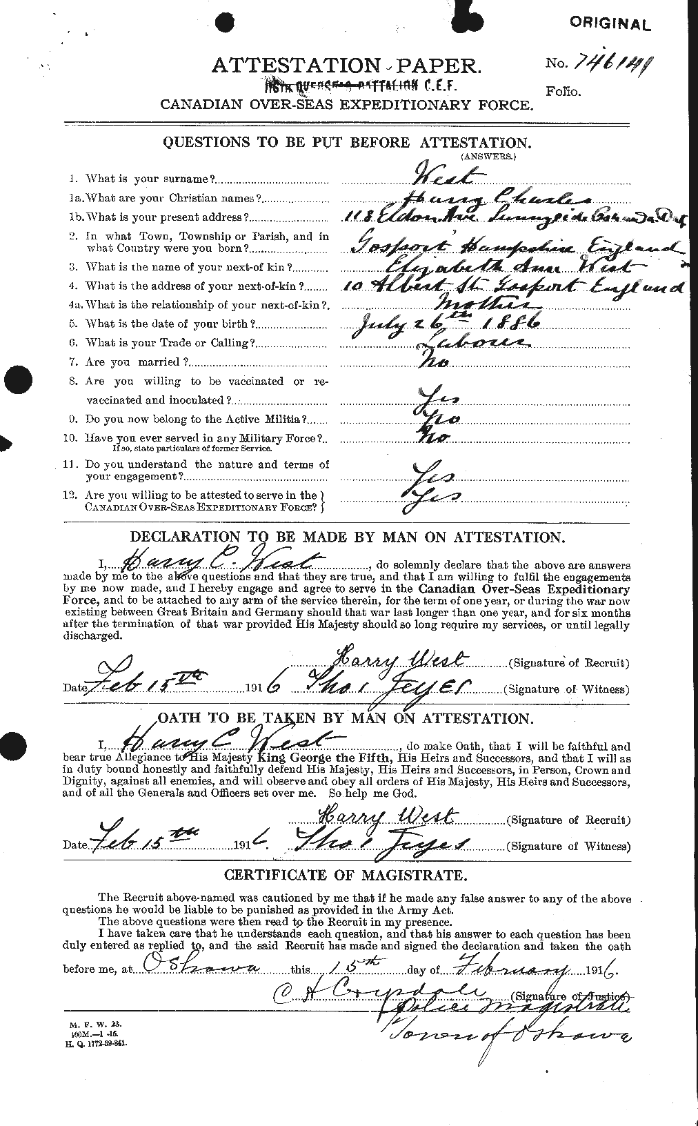 Personnel Records of the First World War - CEF 666208a