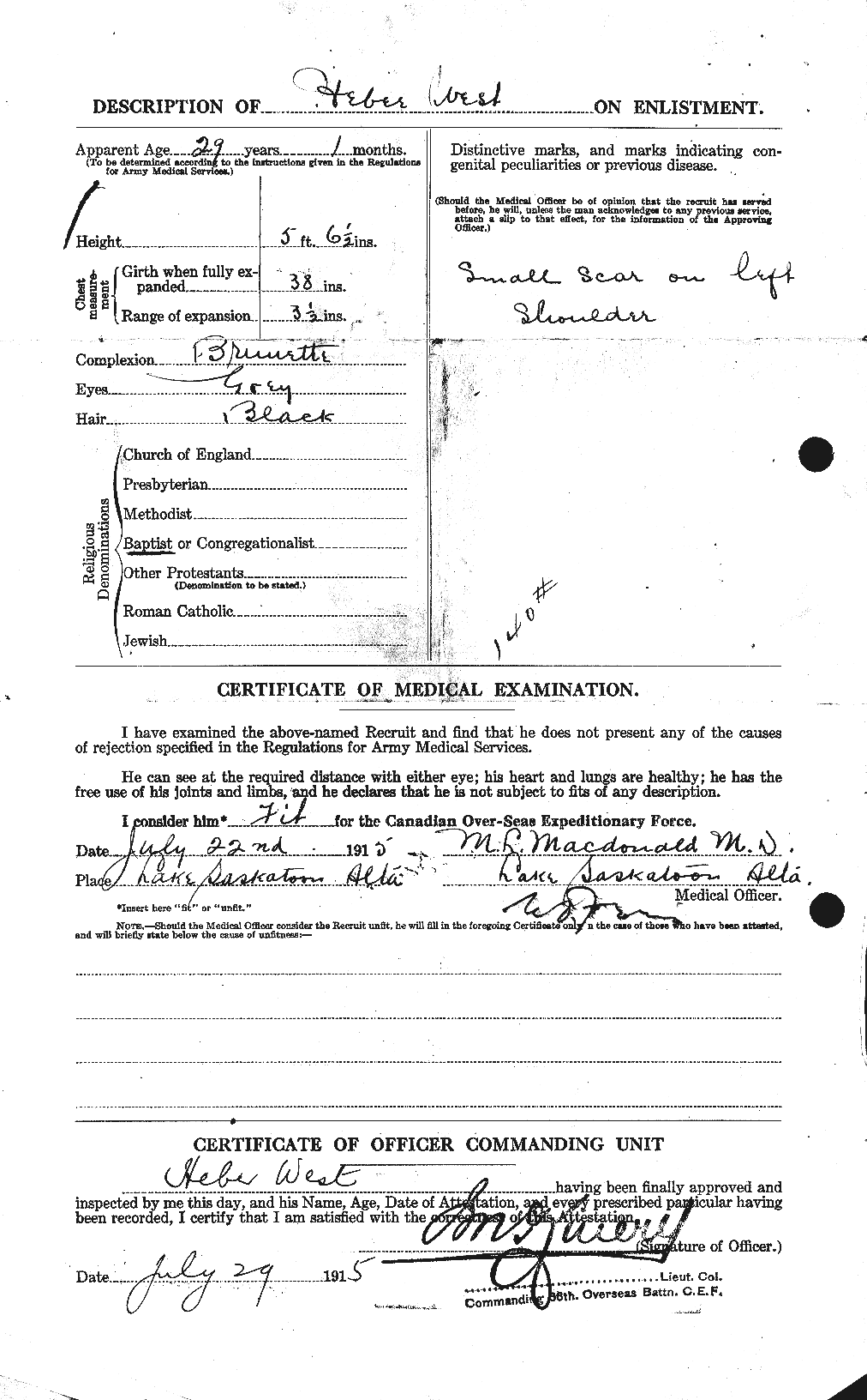 Dossiers du Personnel de la Première Guerre mondiale - CEC 666215b