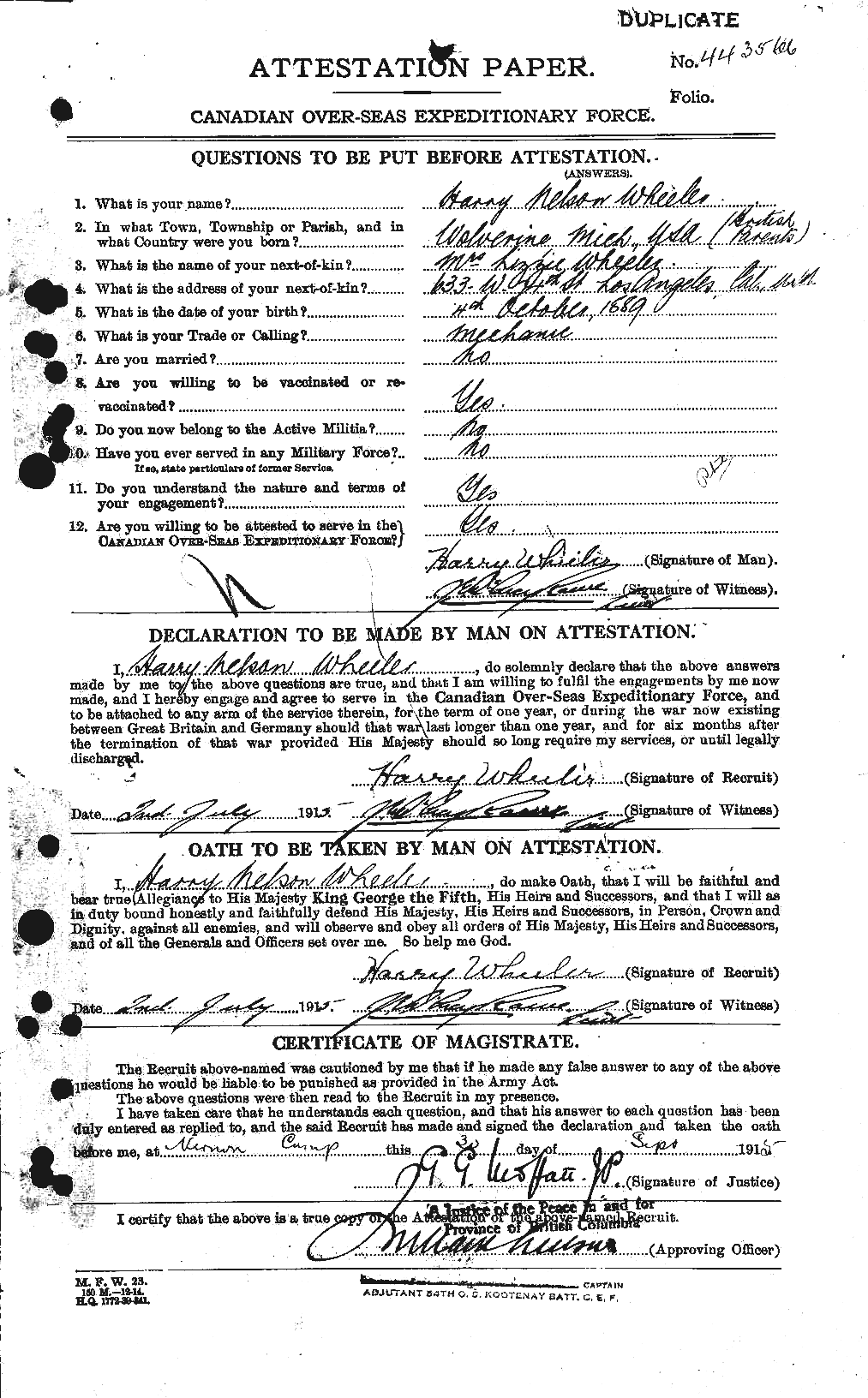 Personnel Records of the First World War - CEF 666567a