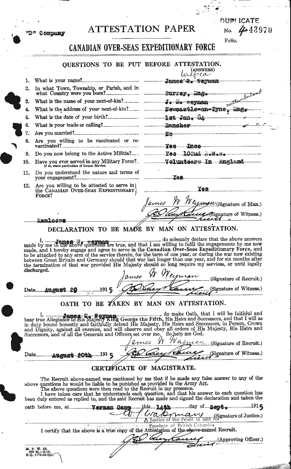 Personnel Records of the First World War - CEF 666820a
