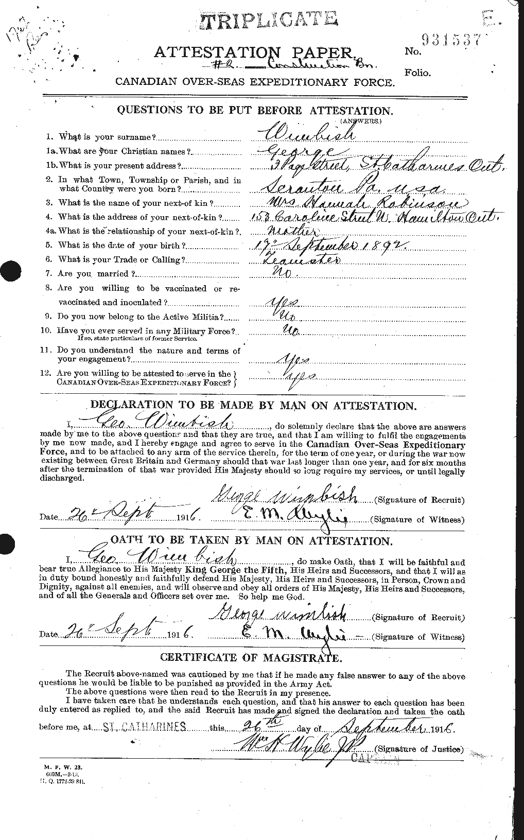 Dossiers du Personnel de la Première Guerre mondiale - CEC 667176a
