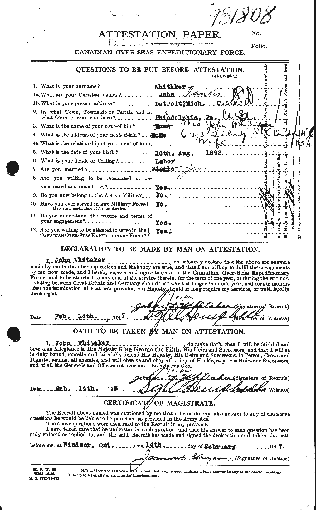 Dossiers du Personnel de la Première Guerre mondiale - CEC 668834a