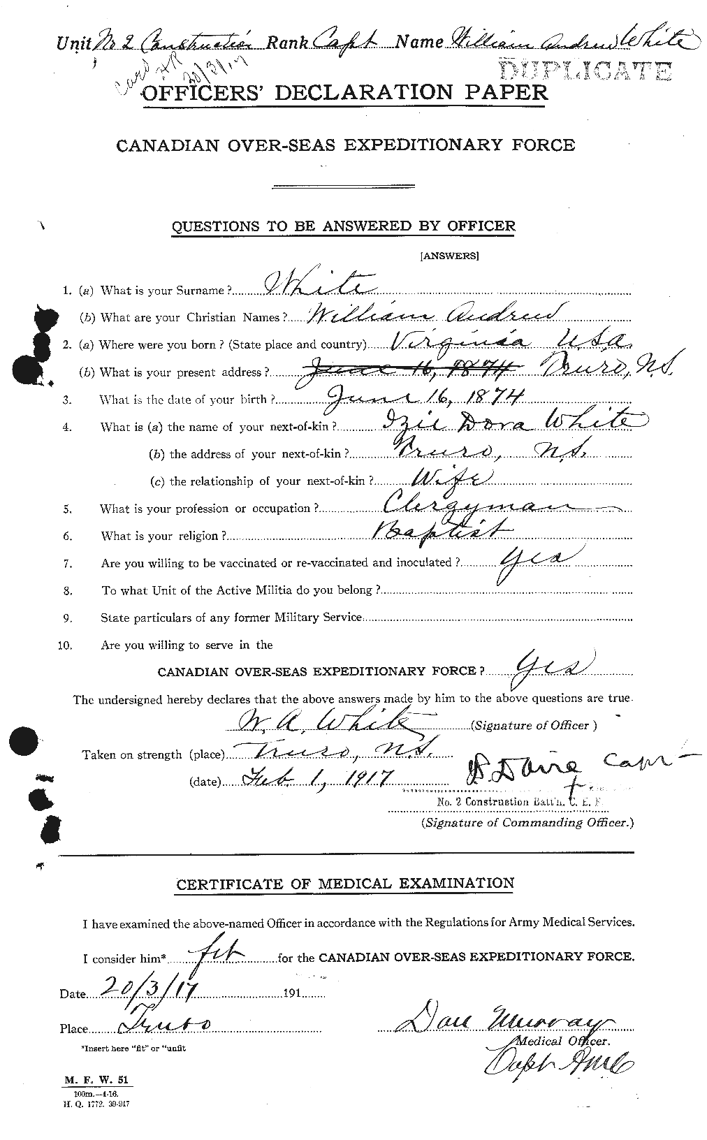 Dossiers du Personnel de la Première Guerre mondiale - CEC 668984a