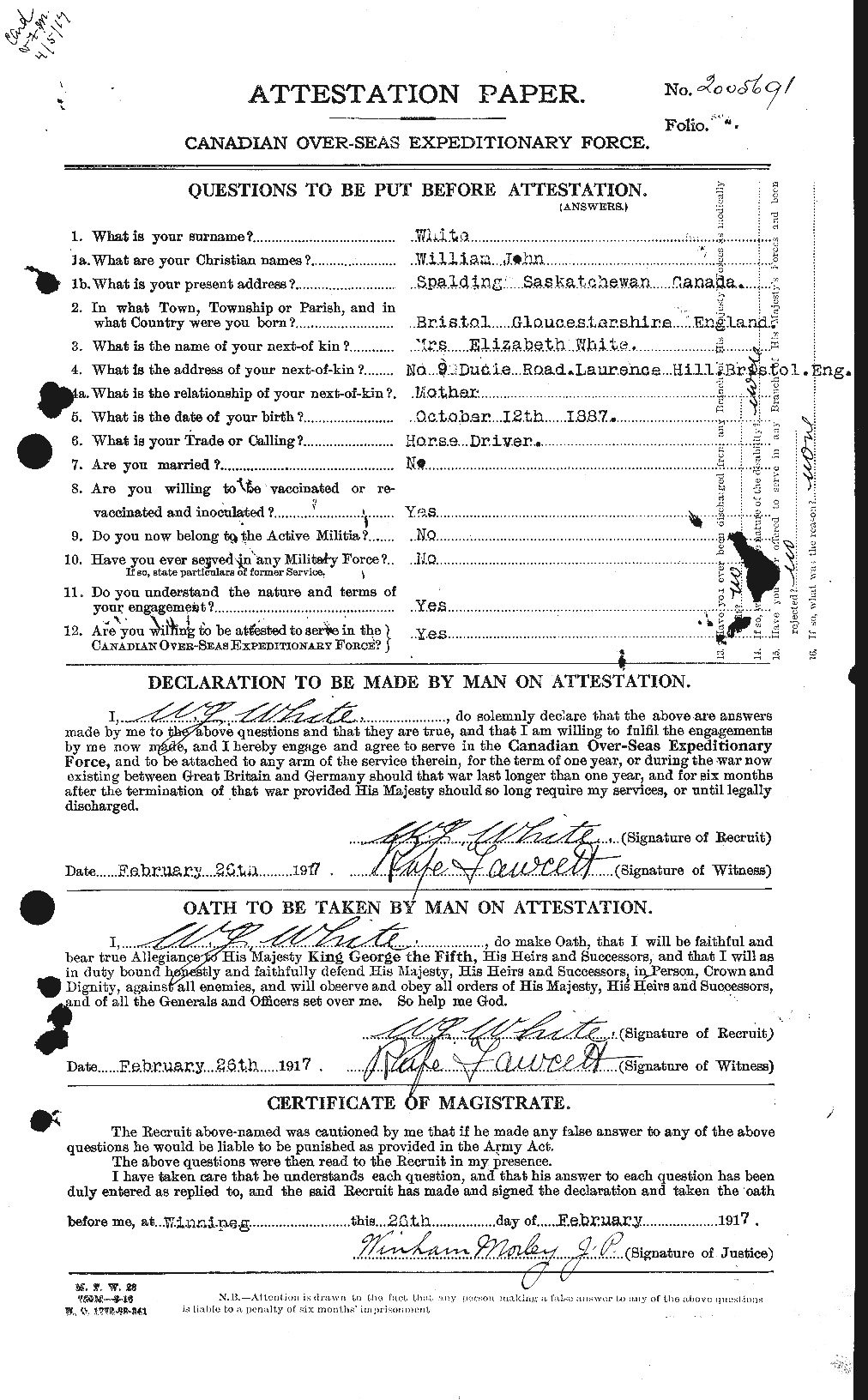 Dossiers du Personnel de la Première Guerre mondiale - CEC 669049a