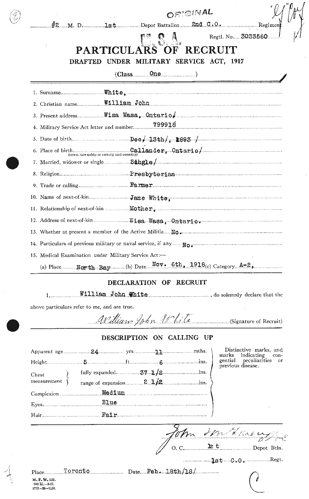 Dossiers du Personnel de la Première Guerre mondiale - CEC 669052a