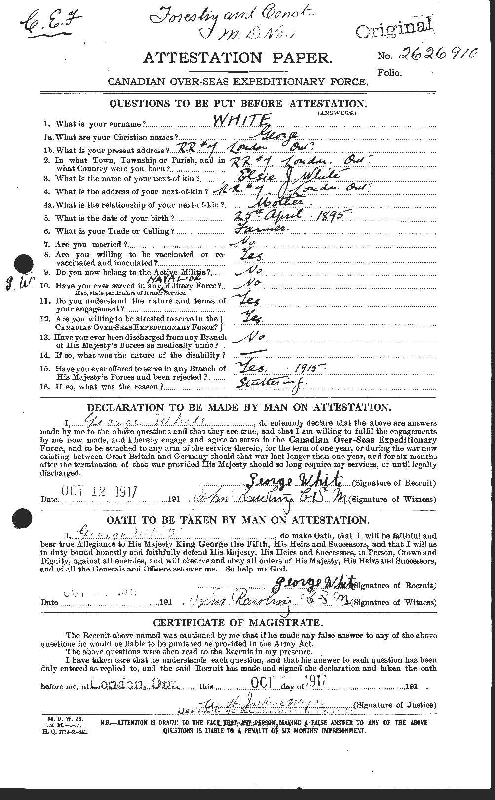 Dossiers du Personnel de la Première Guerre mondiale - CEC 669447a