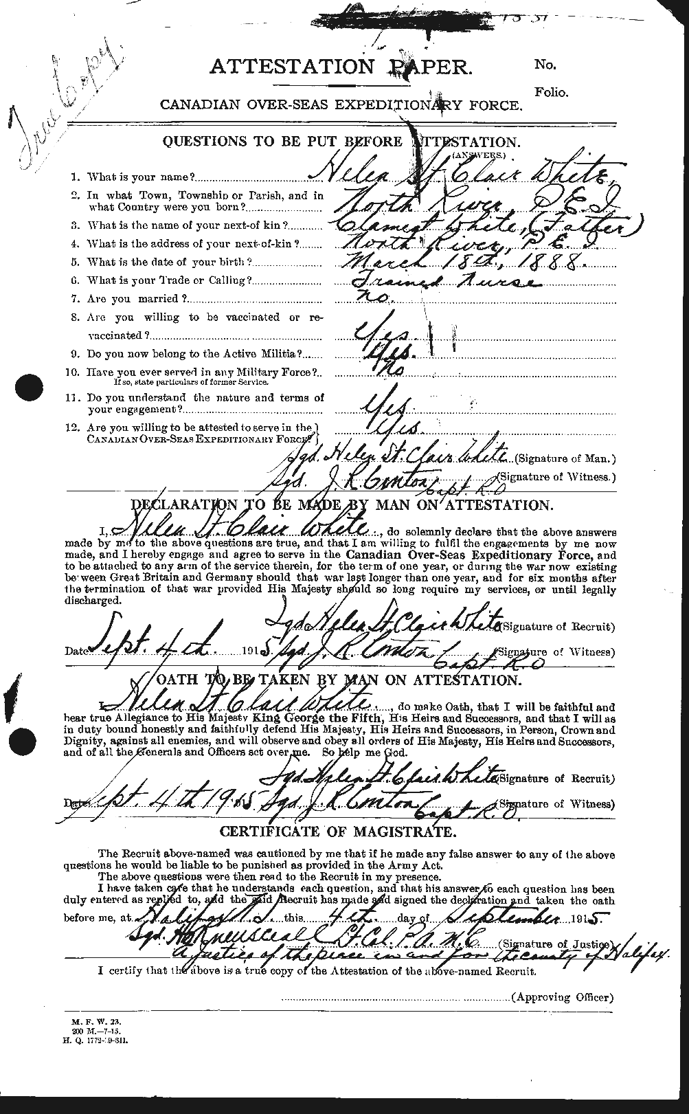 Dossiers du Personnel de la Première Guerre mondiale - CEC 669632a