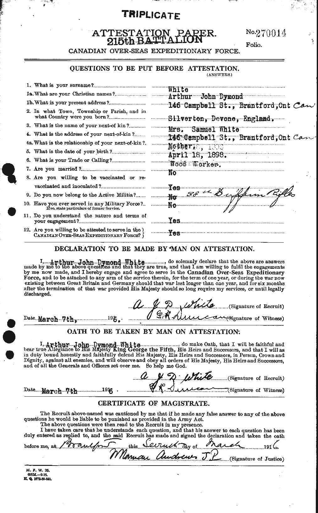 Dossiers du Personnel de la Première Guerre mondiale - CEC 669849a