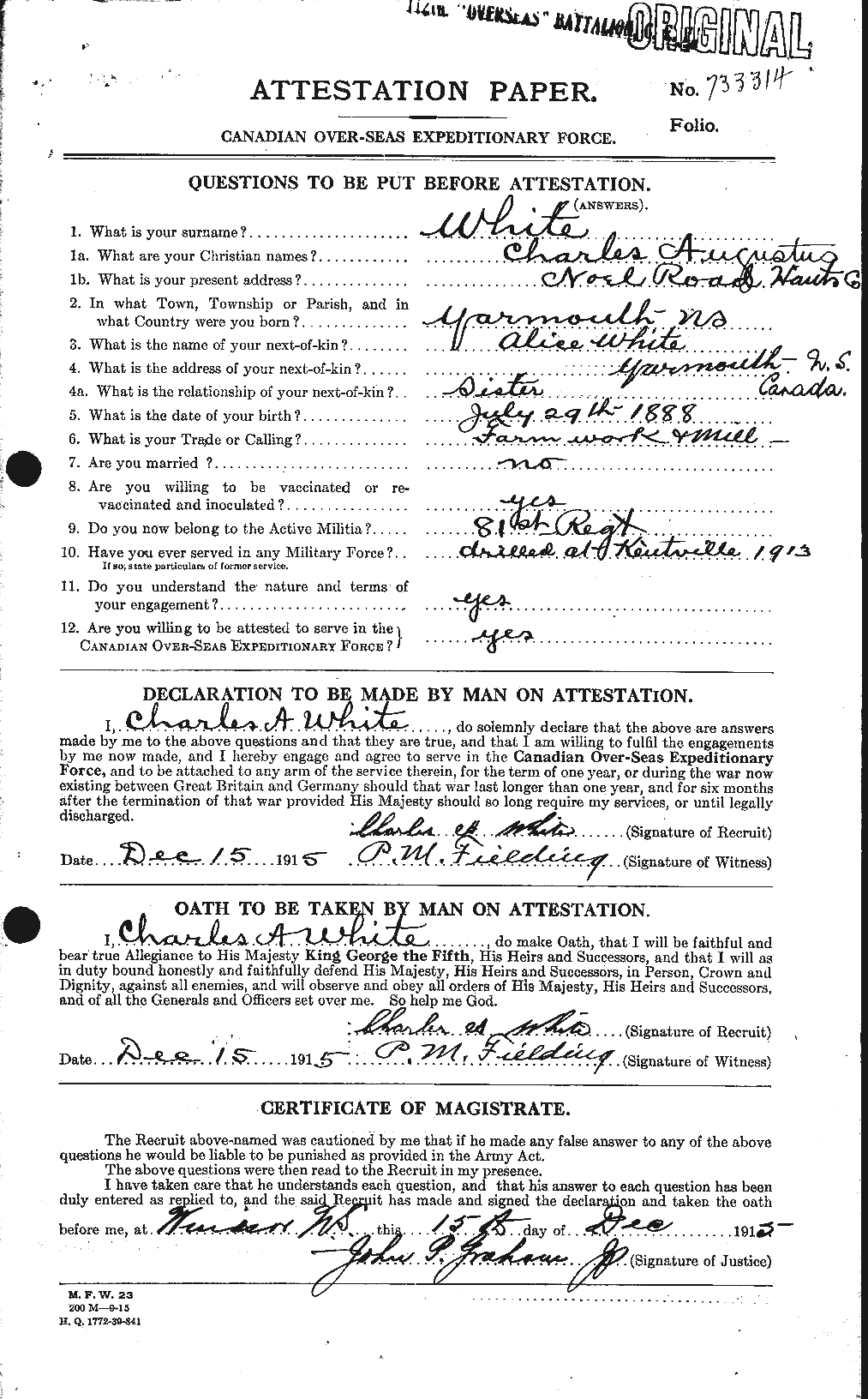 Dossiers du Personnel de la Première Guerre mondiale - CEC 669919a