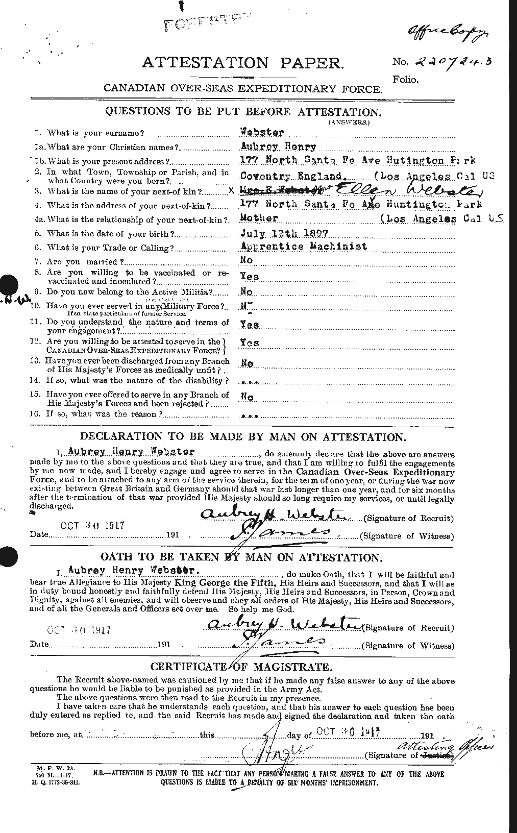 Personnel Records of the First World War - CEF 670273a