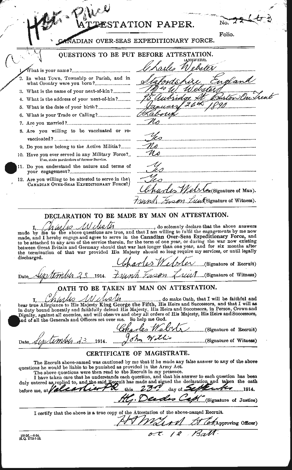 Personnel Records of the First World War - CEF 670283a