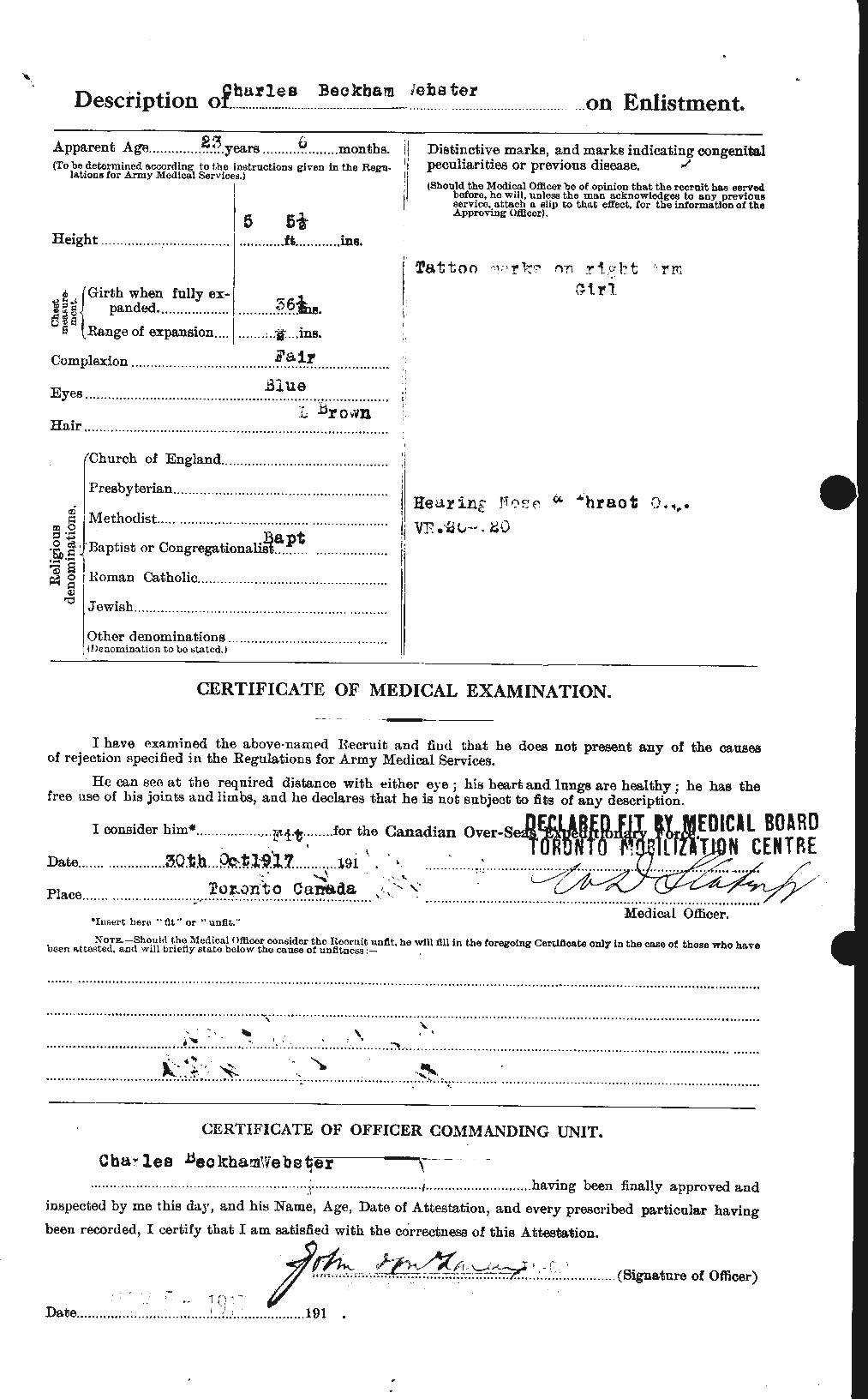 Dossiers du Personnel de la Première Guerre mondiale - CEC 670292b
