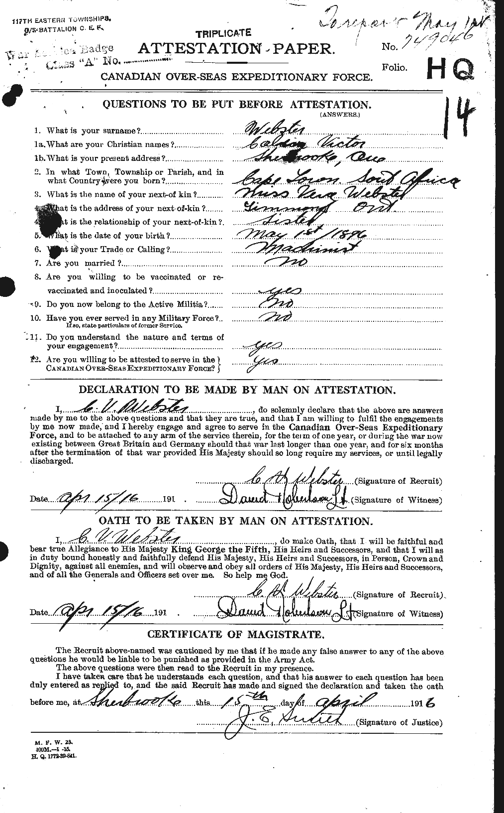Personnel Records of the First World War - CEF 670308a