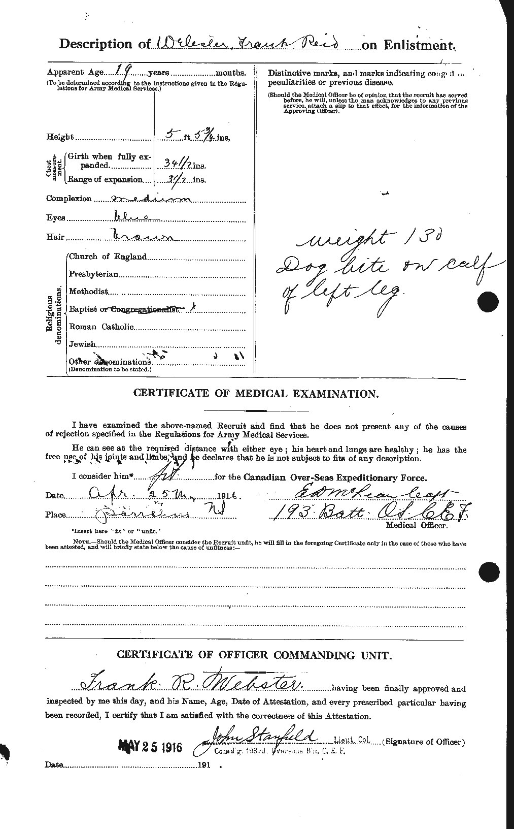 Dossiers du Personnel de la Première Guerre mondiale - CEC 670353b