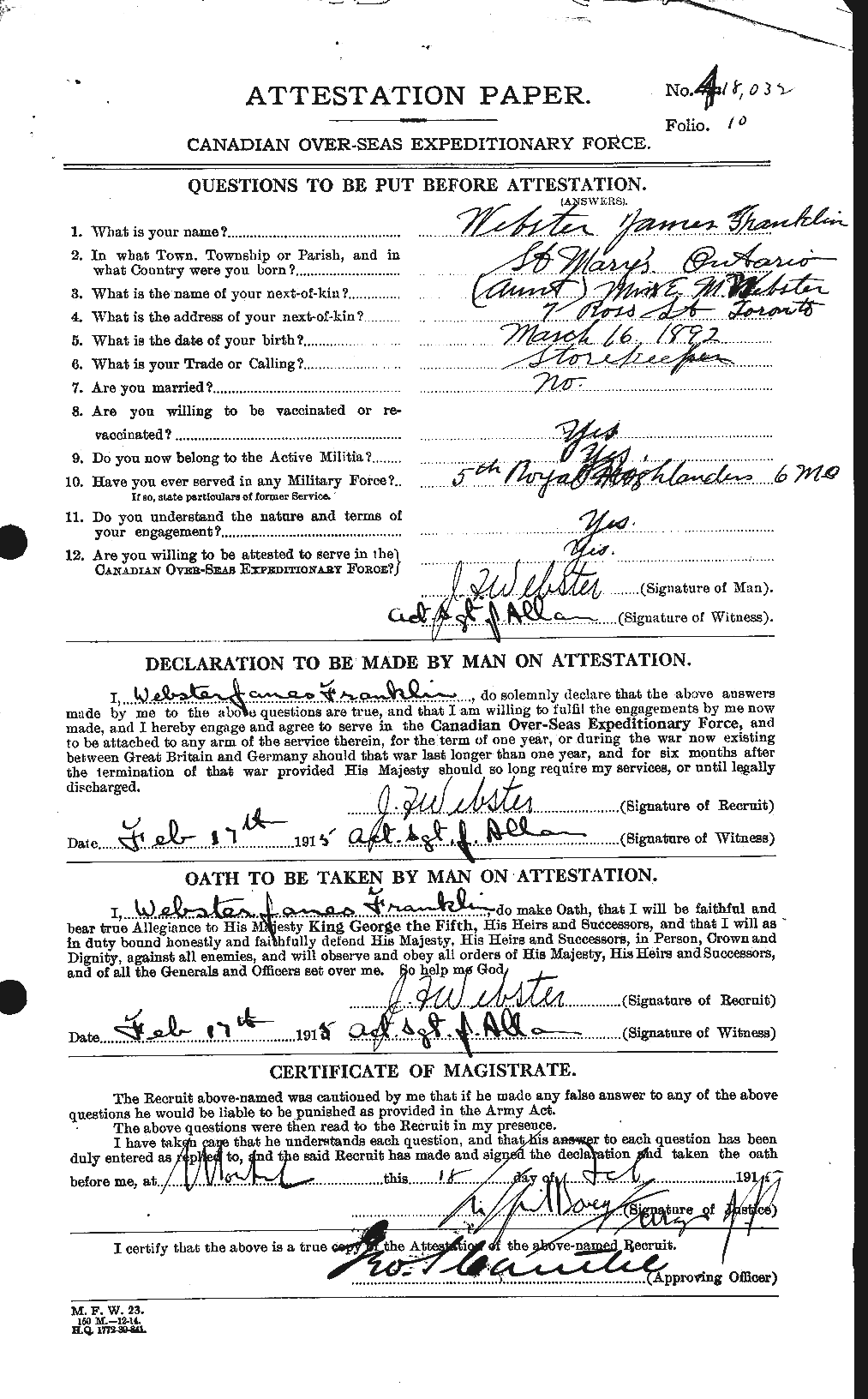 Personnel Records of the First World War - CEF 670458a