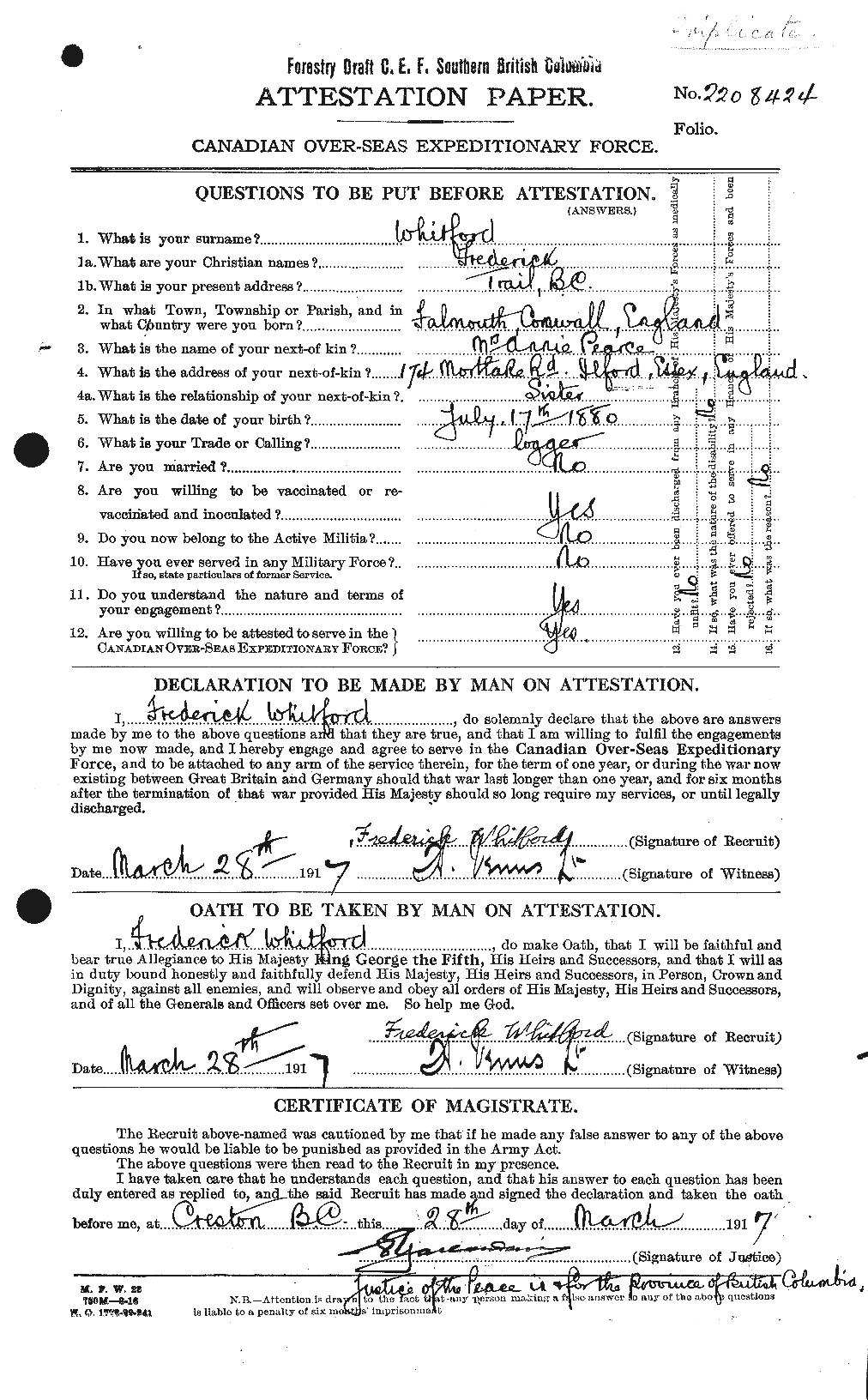 Personnel Records of the First World War - CEF 670756a