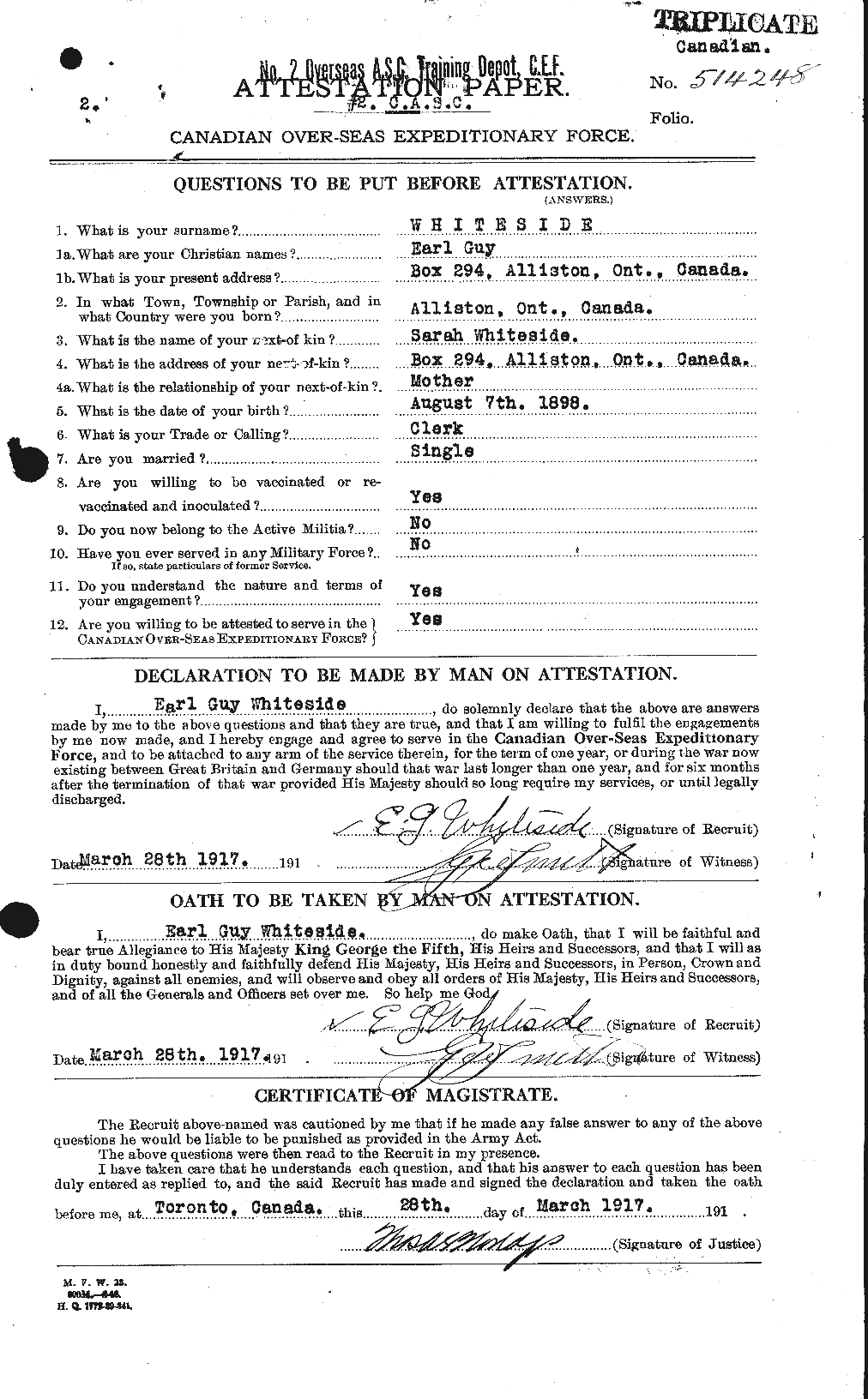 Dossiers du Personnel de la Première Guerre mondiale - CEC 671229a