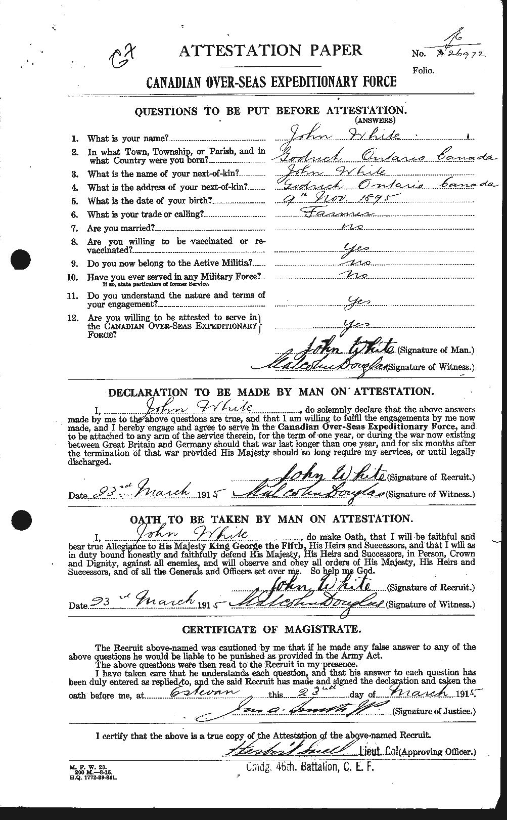 Dossiers du Personnel de la Première Guerre mondiale - CEC 671488a