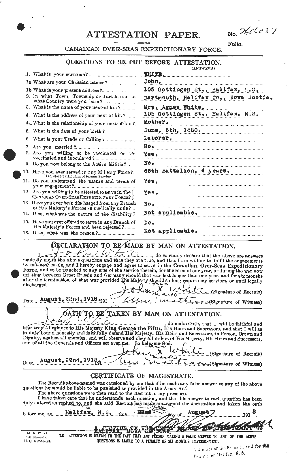 Dossiers du Personnel de la Première Guerre mondiale - CEC 671510a