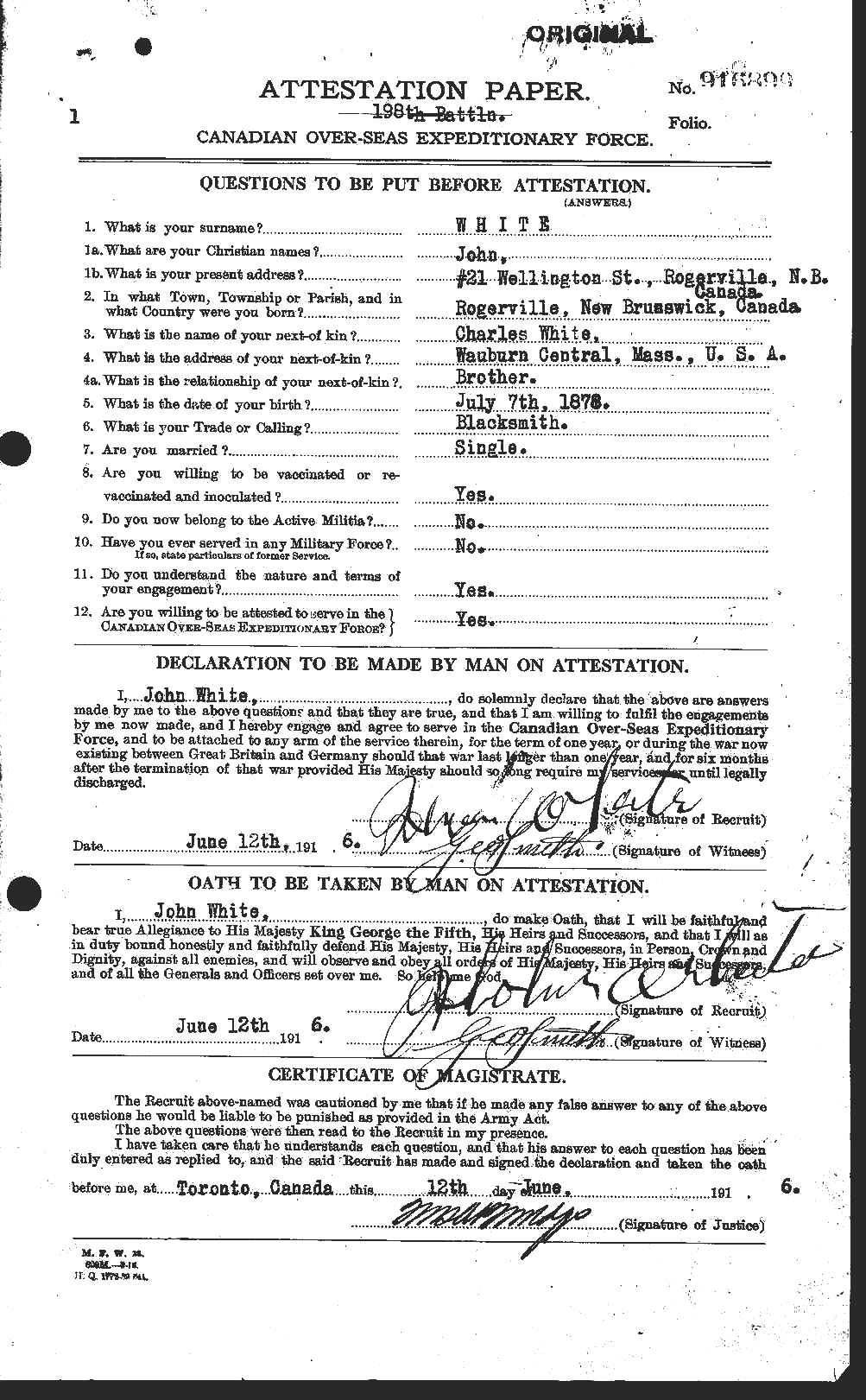 Dossiers du Personnel de la Première Guerre mondiale - CEC 671516a
