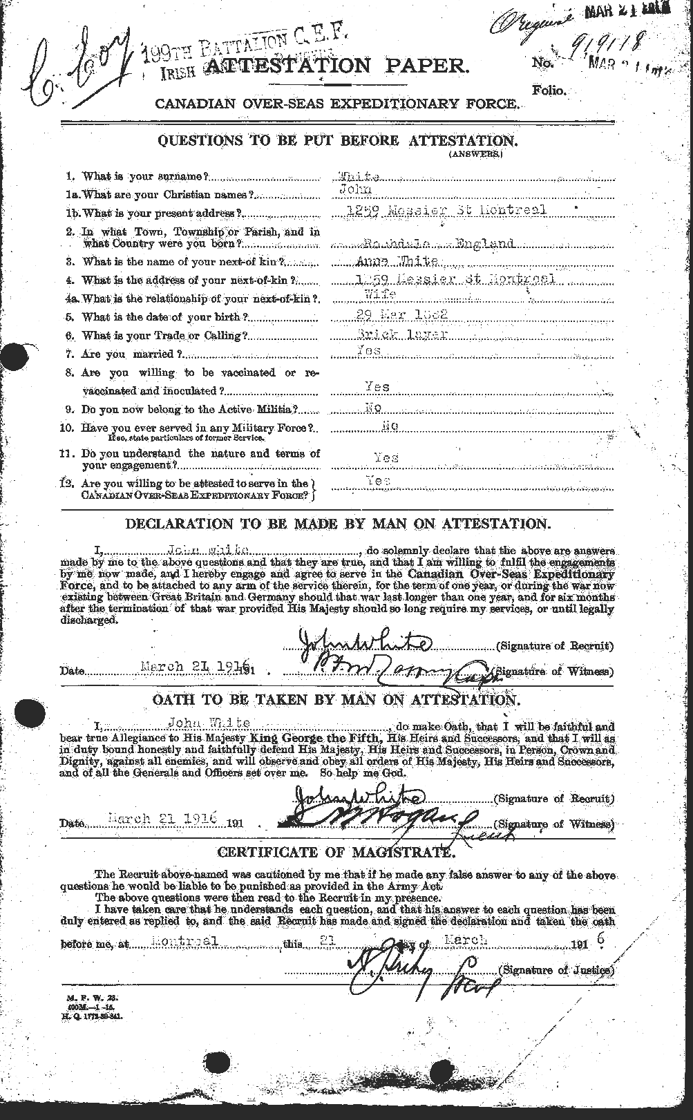 Dossiers du Personnel de la Première Guerre mondiale - CEC 671517a