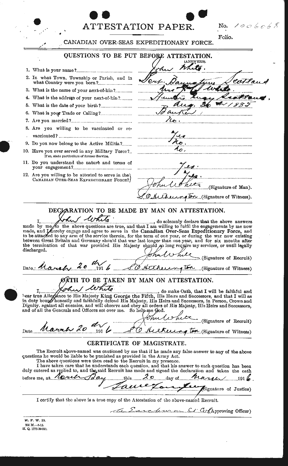Dossiers du Personnel de la Première Guerre mondiale - CEC 671518a