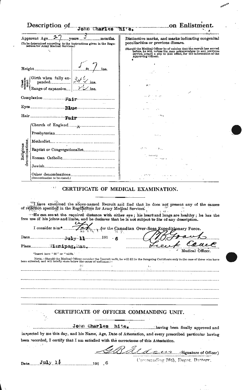 Dossiers du Personnel de la Première Guerre mondiale - CEC 671547b