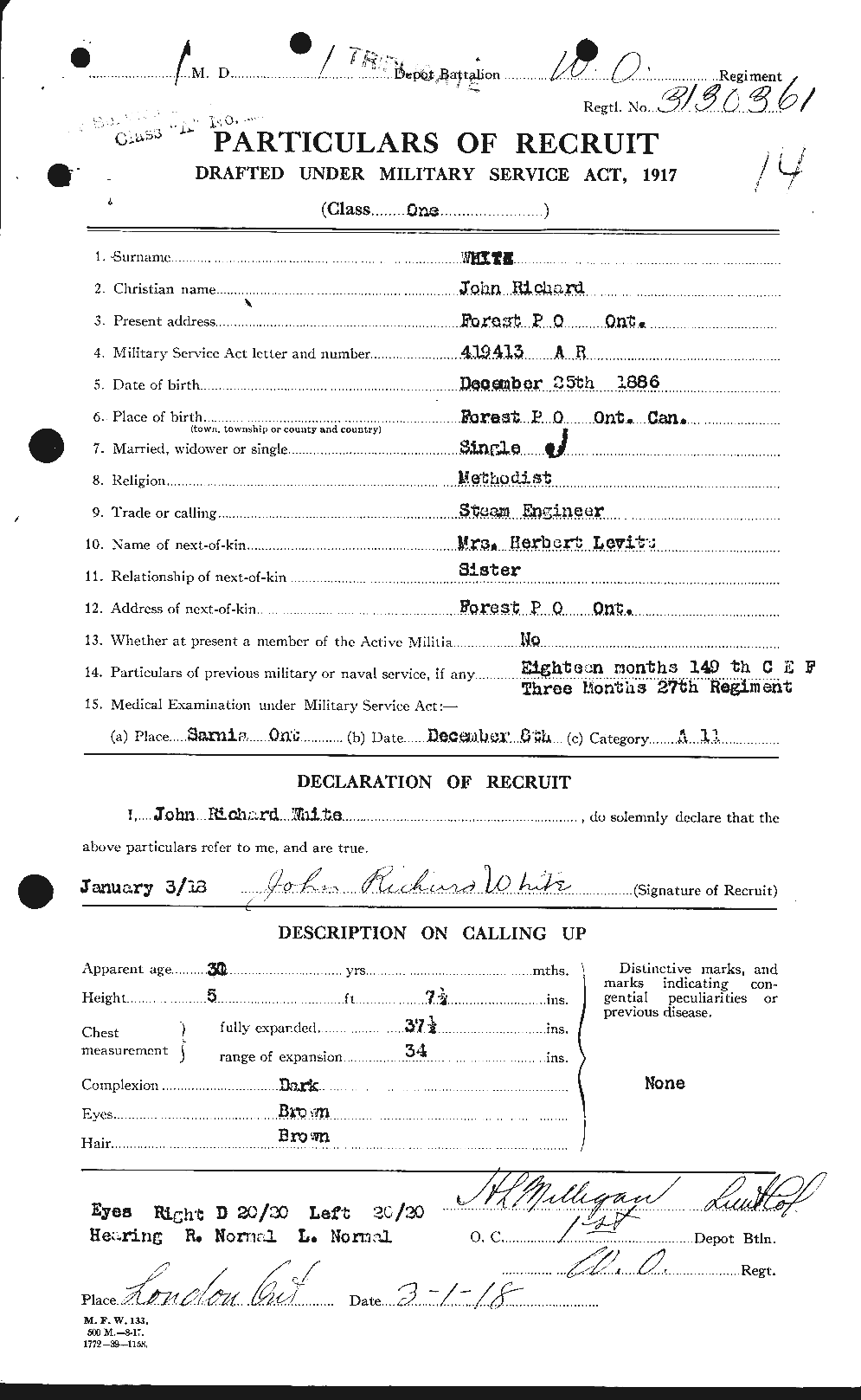 Dossiers du Personnel de la Première Guerre mondiale - CEC 671590a