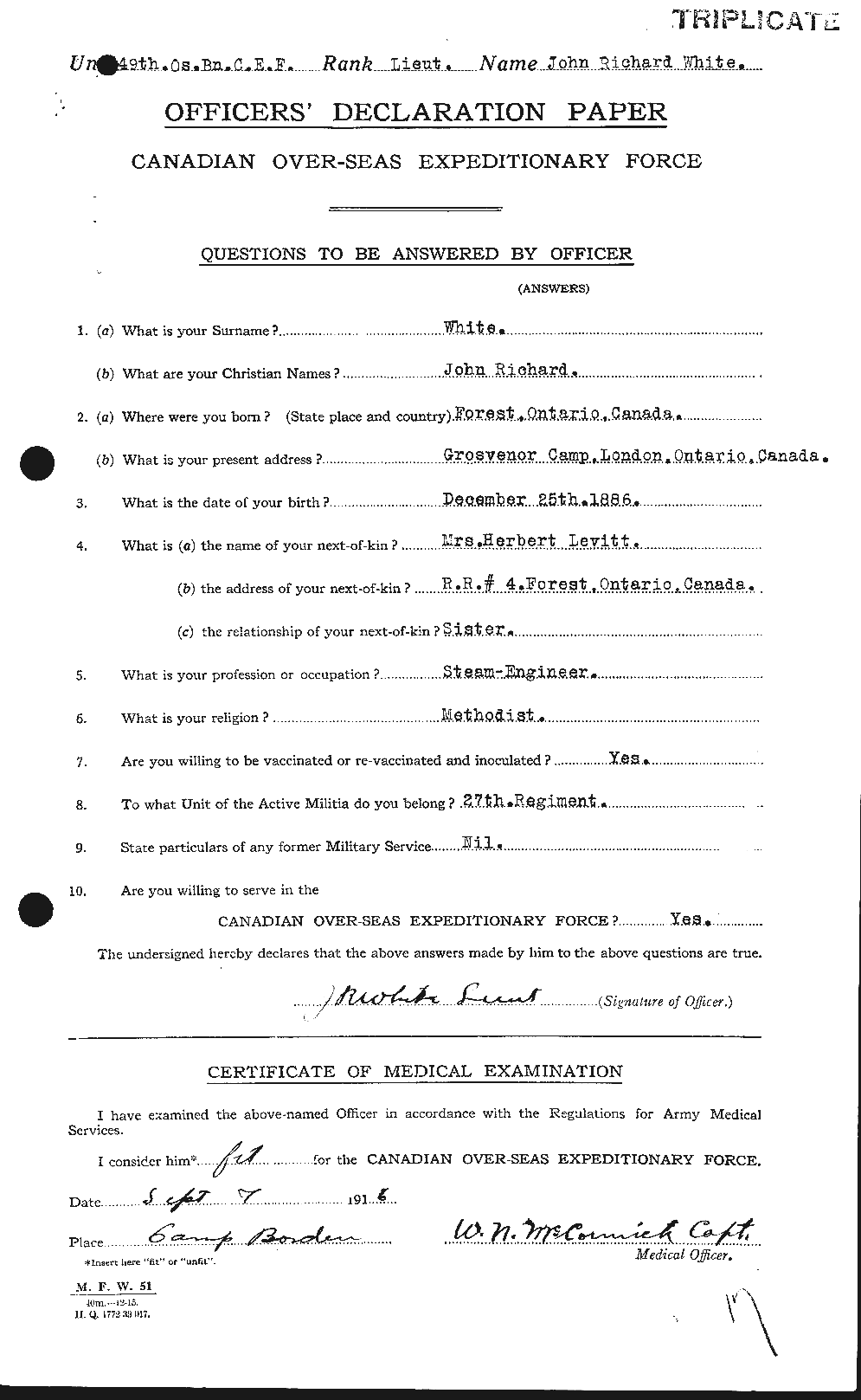 Dossiers du Personnel de la Première Guerre mondiale - CEC 671591a