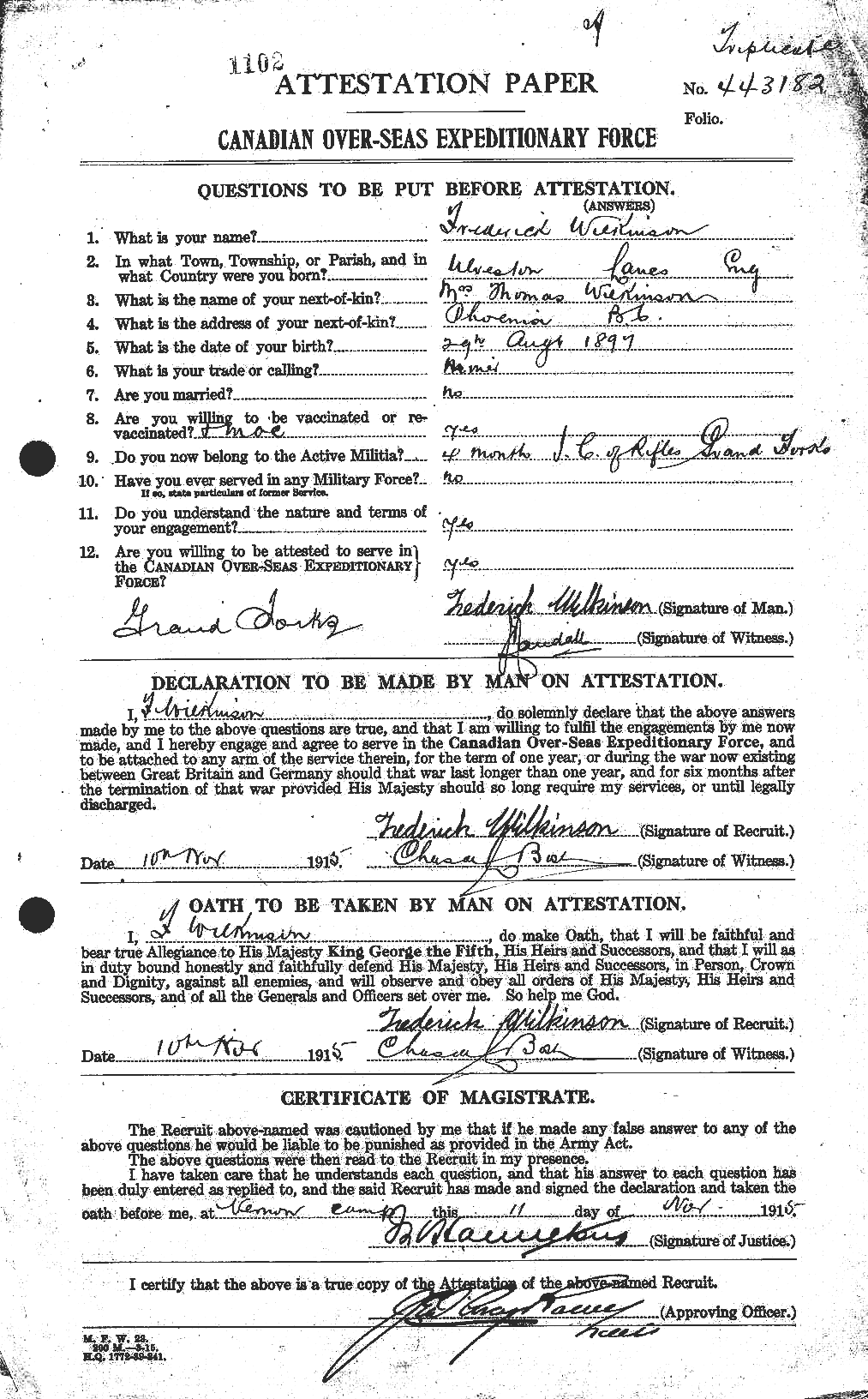 Dossiers du Personnel de la Première Guerre mondiale - CEC 673202a