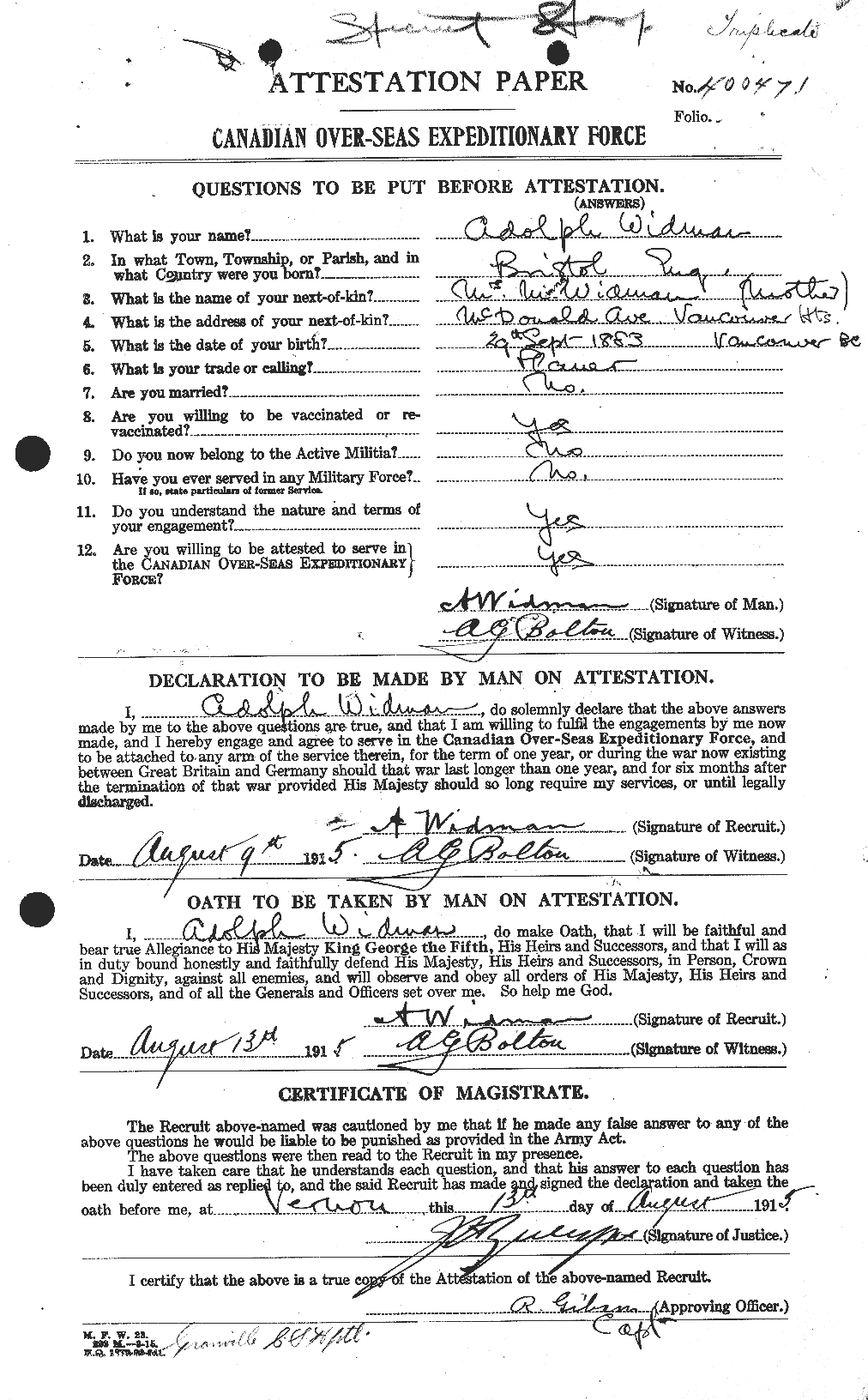 Personnel Records of the First World War - CEF 674114a
