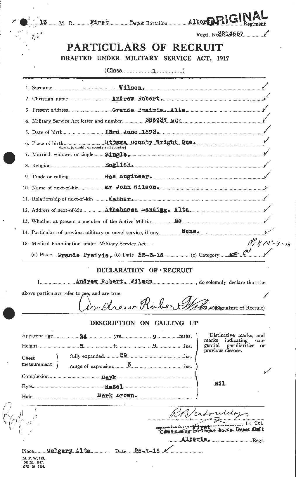 Dossiers du Personnel de la Première Guerre mondiale - CEC 677312a