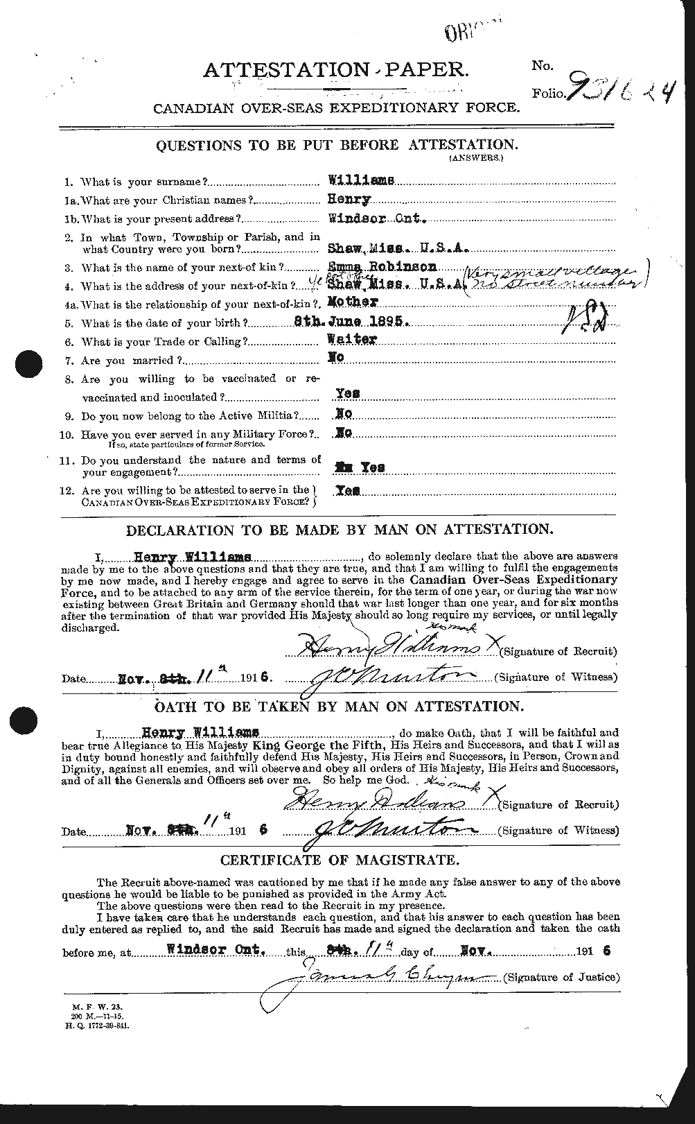 Dossiers du Personnel de la Première Guerre mondiale - CEC 677391a
