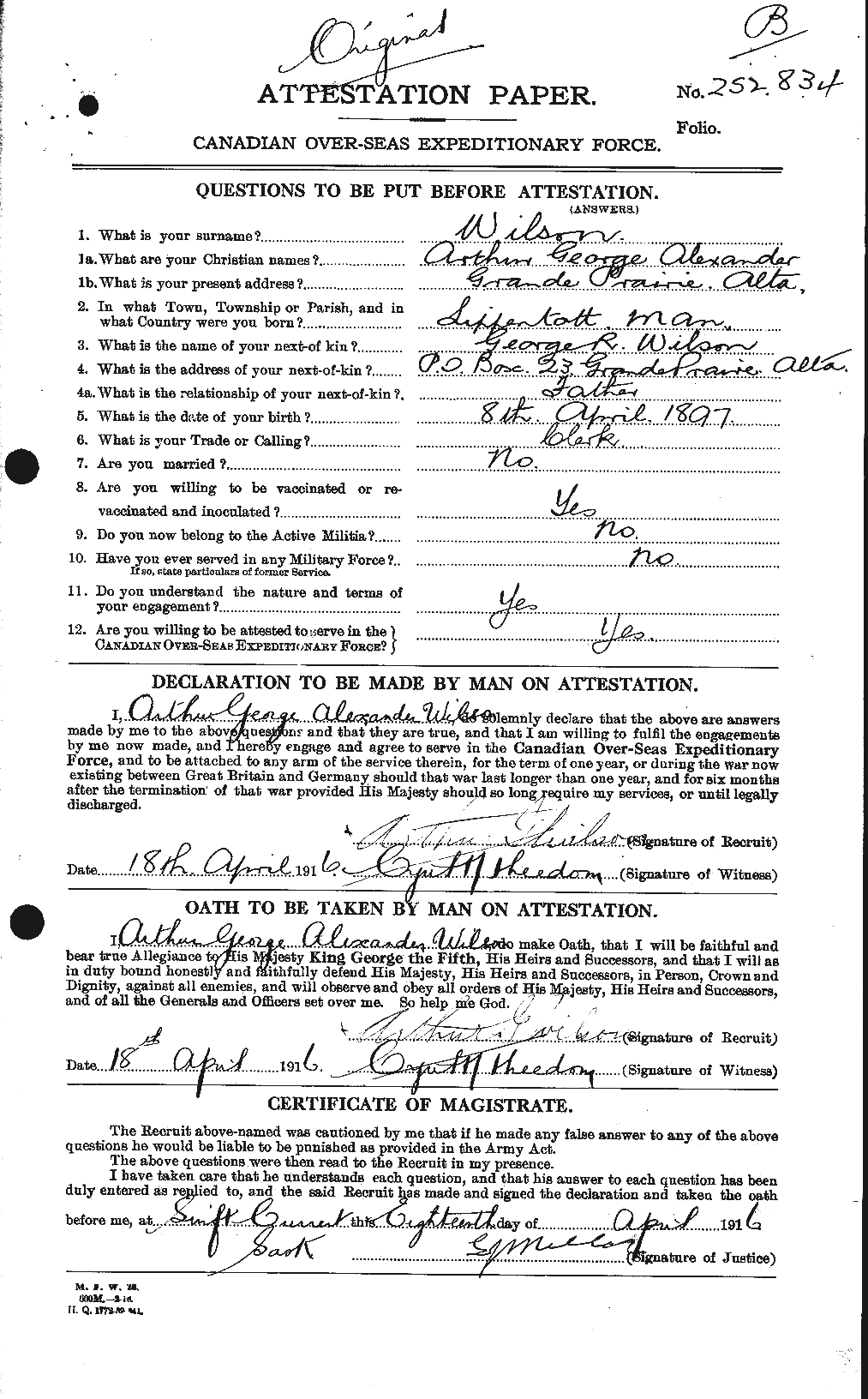 Dossiers du Personnel de la Première Guerre mondiale - CEC 677763a