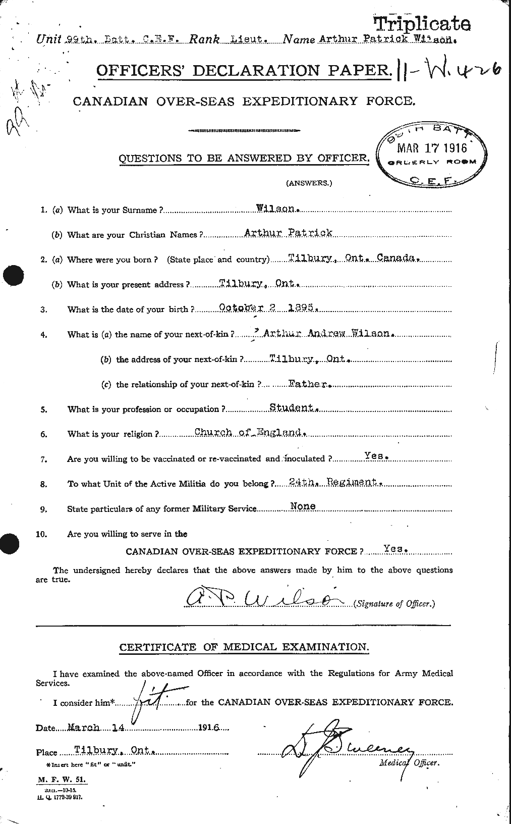 Dossiers du Personnel de la Première Guerre mondiale - CEC 677780a