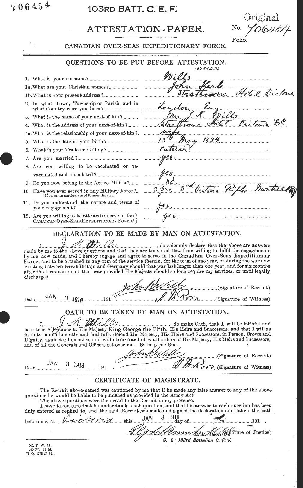 Dossiers du Personnel de la Première Guerre mondiale - CEC 678418a