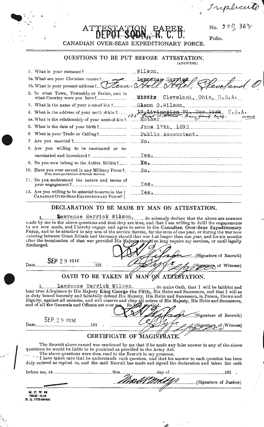Dossiers du Personnel de la Première Guerre mondiale - CEC 678622a
