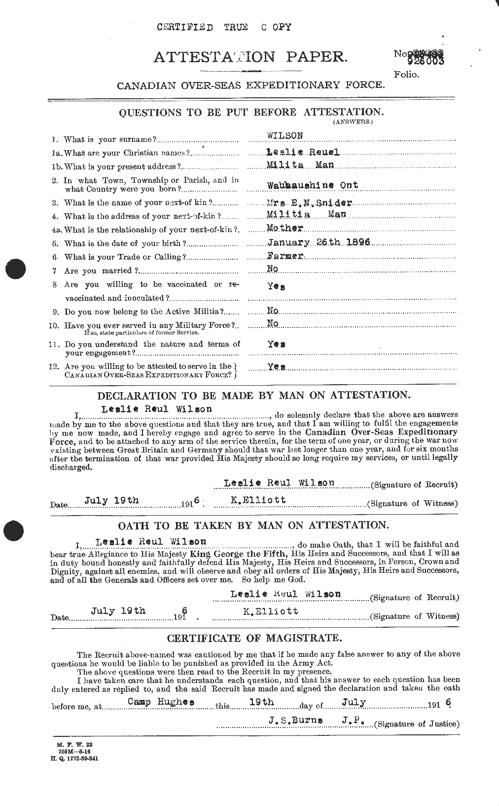 Dossiers du Personnel de la Première Guerre mondiale - CEC 678650a