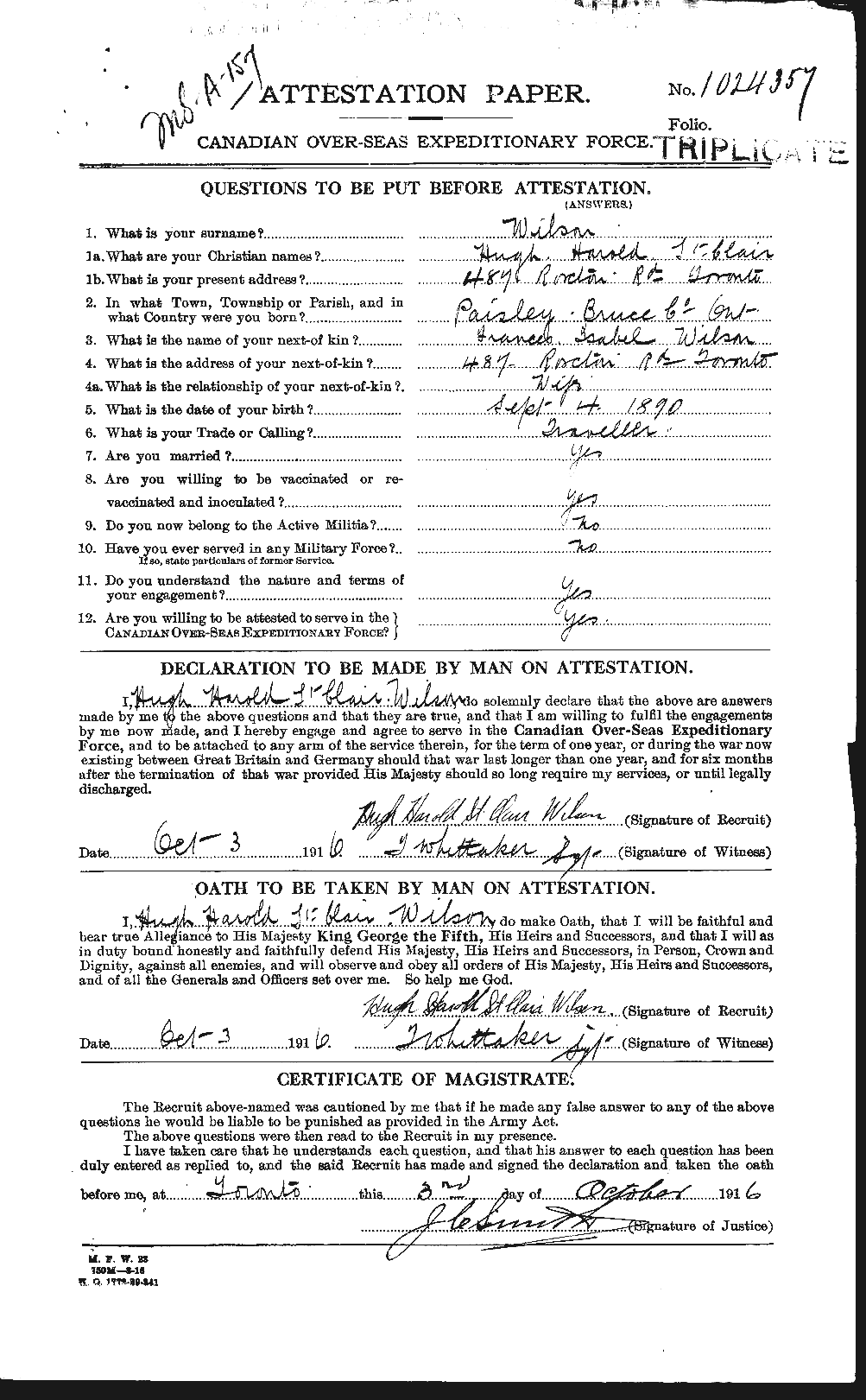 Dossiers du Personnel de la Première Guerre mondiale - CEC 679616a