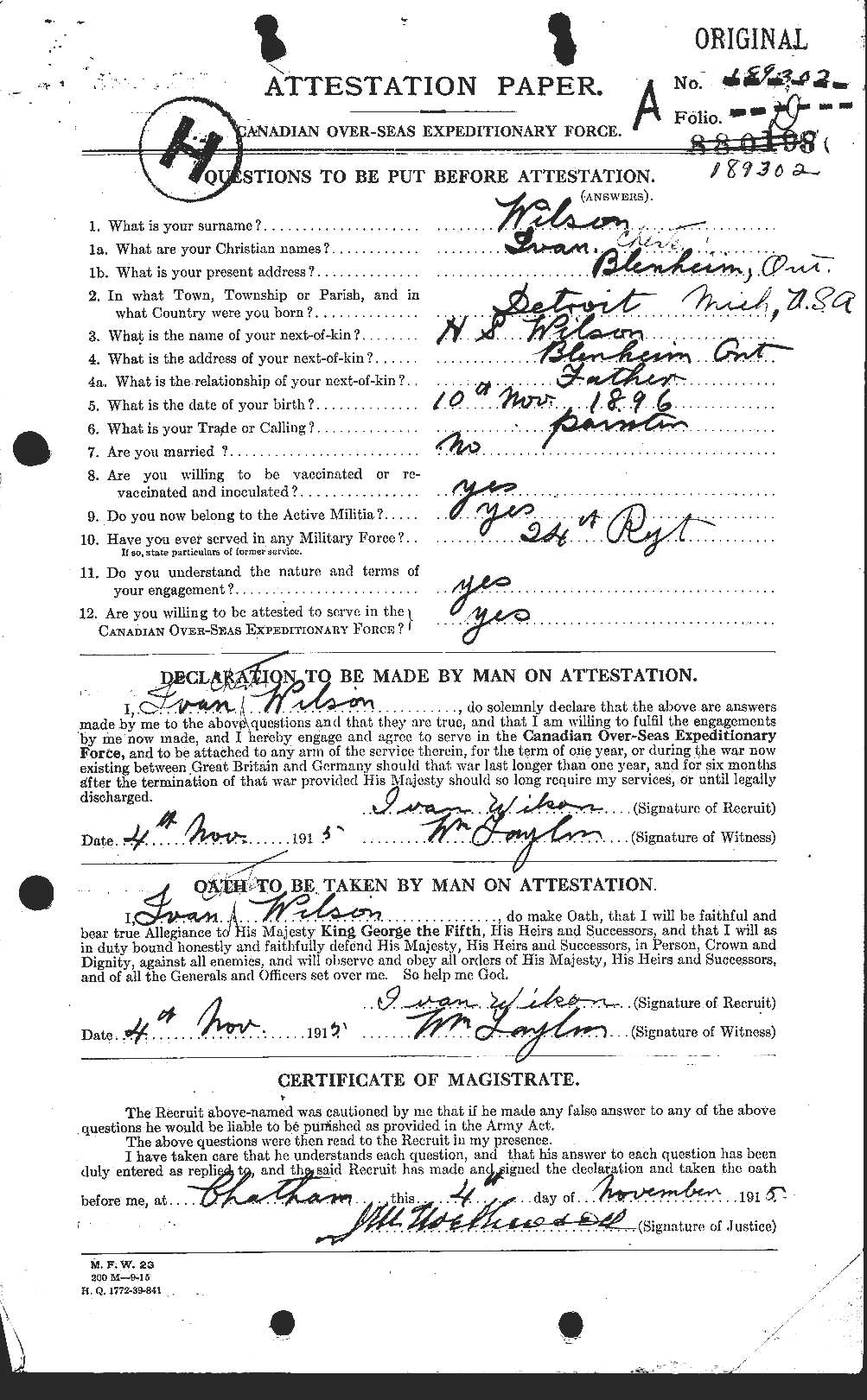 Dossiers du Personnel de la Première Guerre mondiale - CEC 679631a