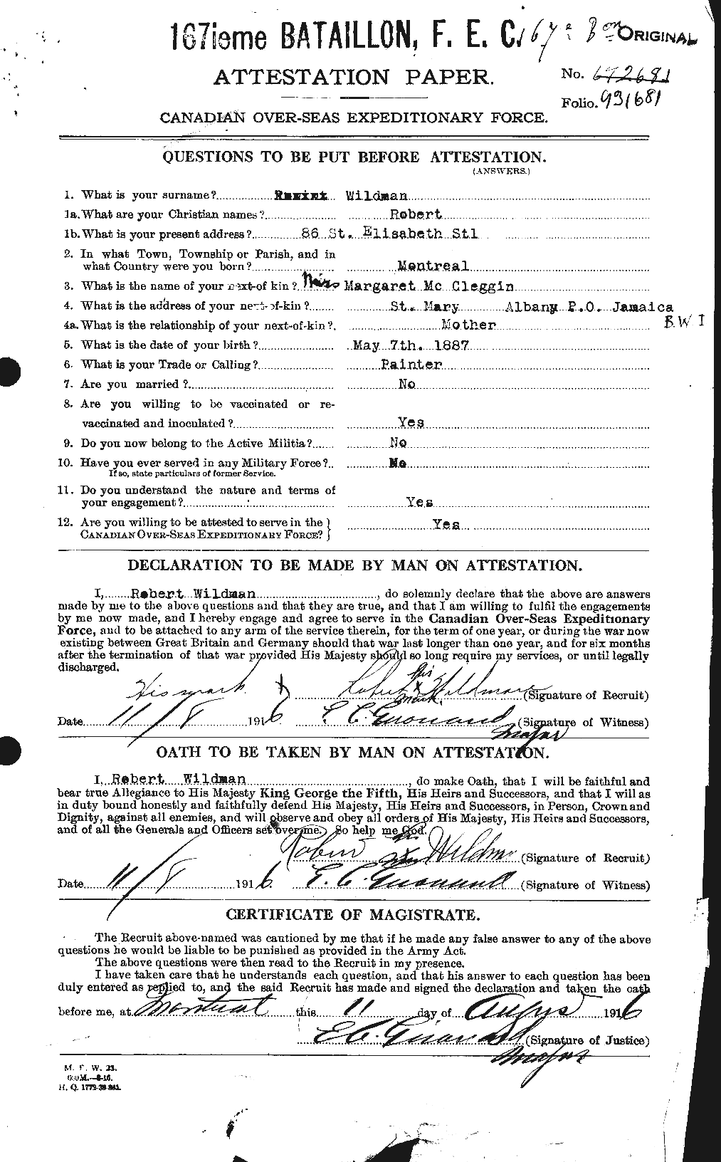 Dossiers du Personnel de la Première Guerre mondiale - CEC 680136a