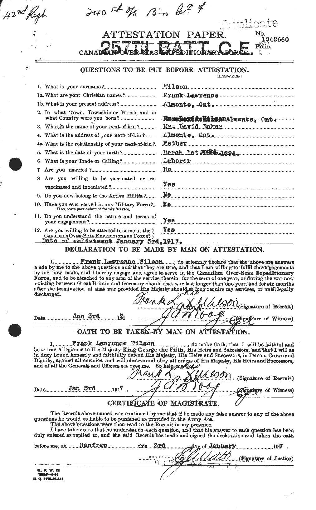 Dossiers du Personnel de la Première Guerre mondiale - CEC 680679a
