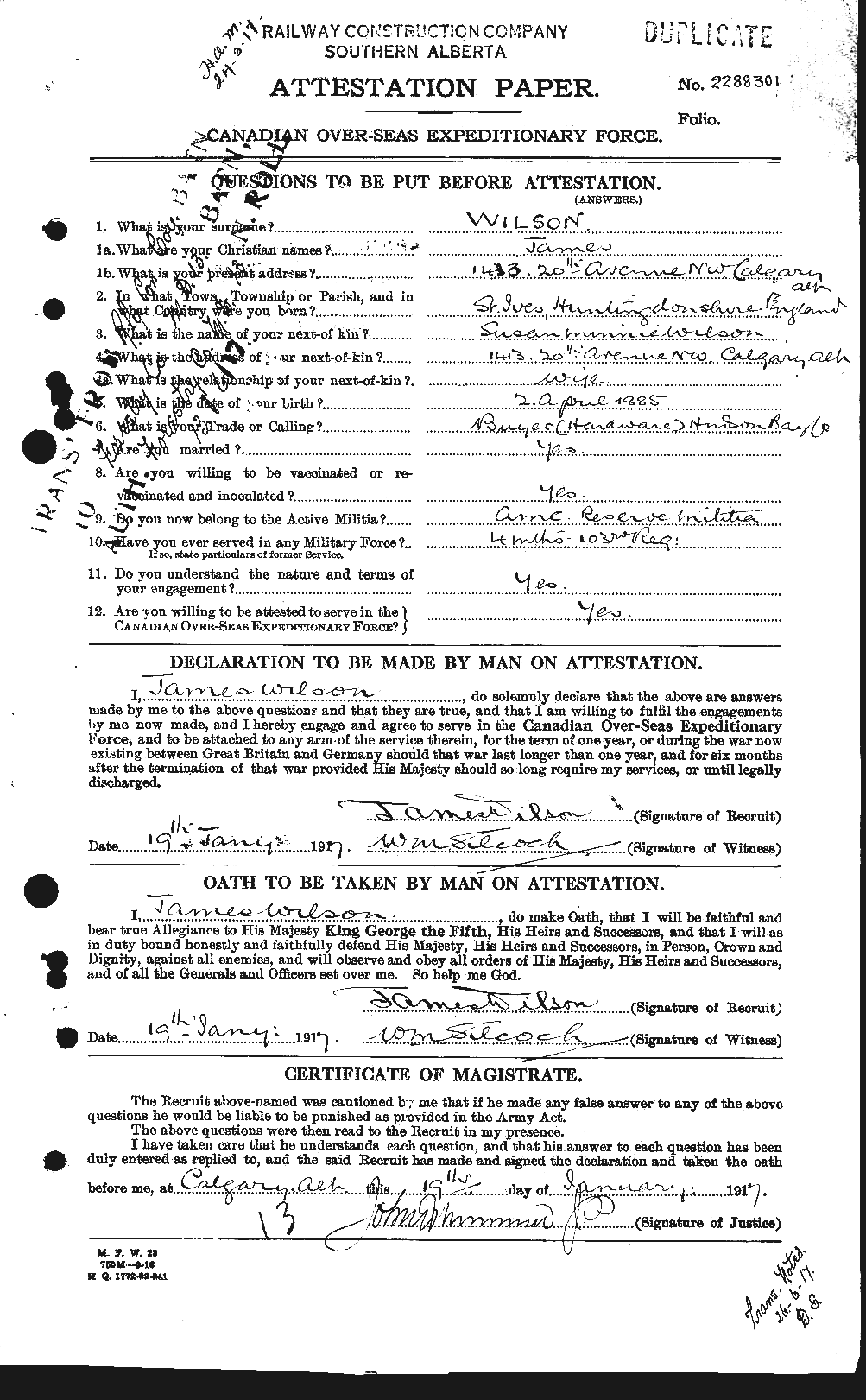 Dossiers du Personnel de la Première Guerre mondiale - CEC 681337a