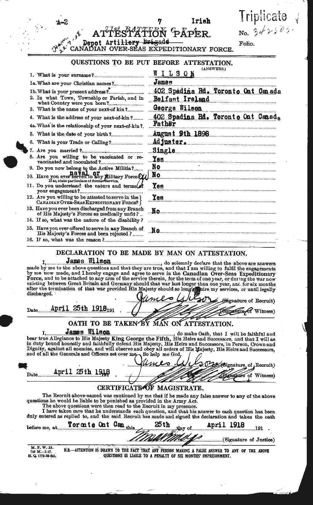 Dossiers du Personnel de la Première Guerre mondiale - CEC 681354a
