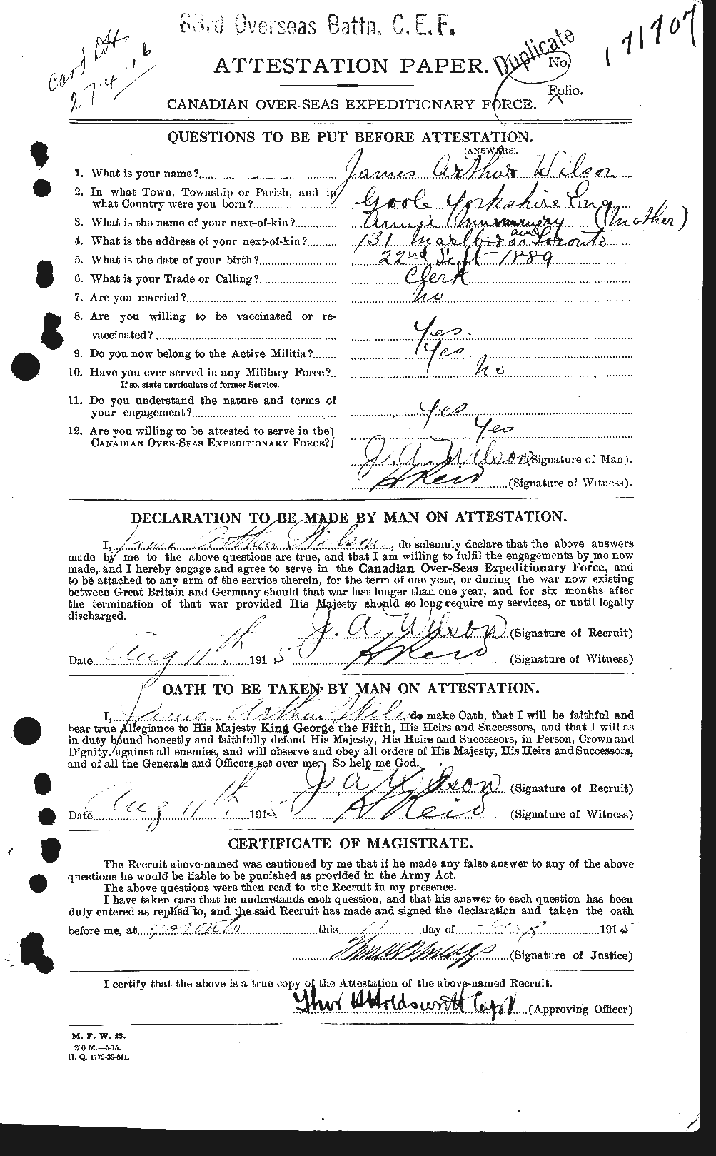 Dossiers du Personnel de la Première Guerre mondiale - CEC 681421a