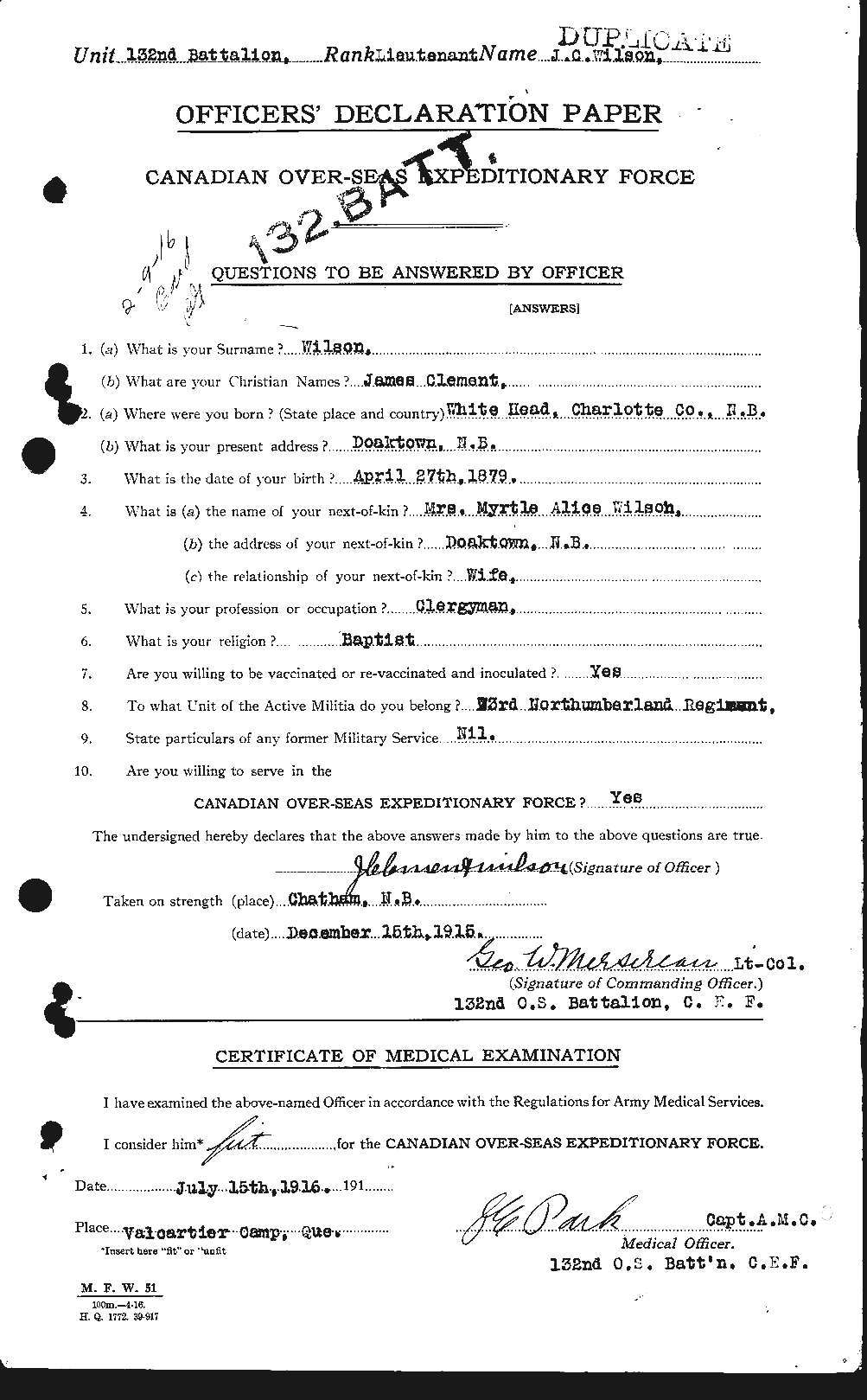 Dossiers du Personnel de la Première Guerre mondiale - CEC 681431a