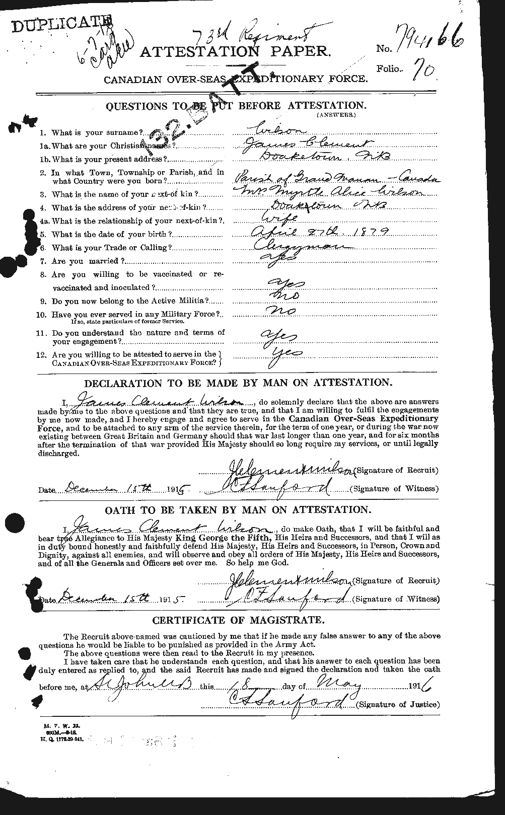 Dossiers du Personnel de la Première Guerre mondiale - CEC 681432a