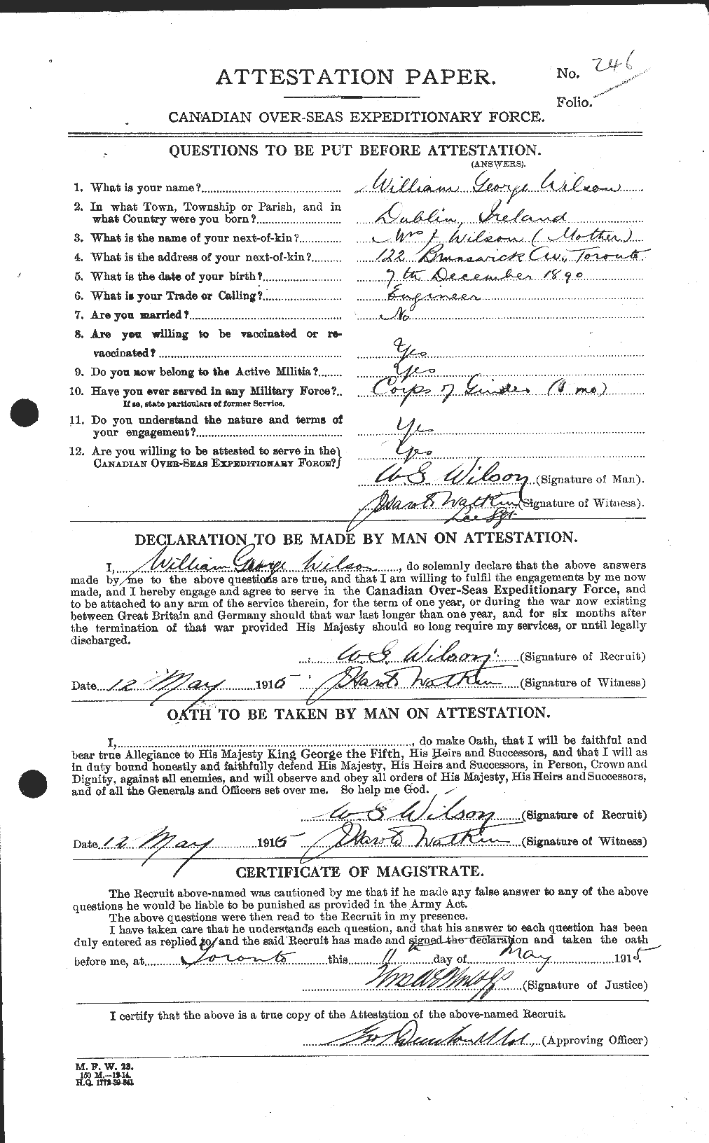 Dossiers du Personnel de la Première Guerre mondiale - CEC 681999a