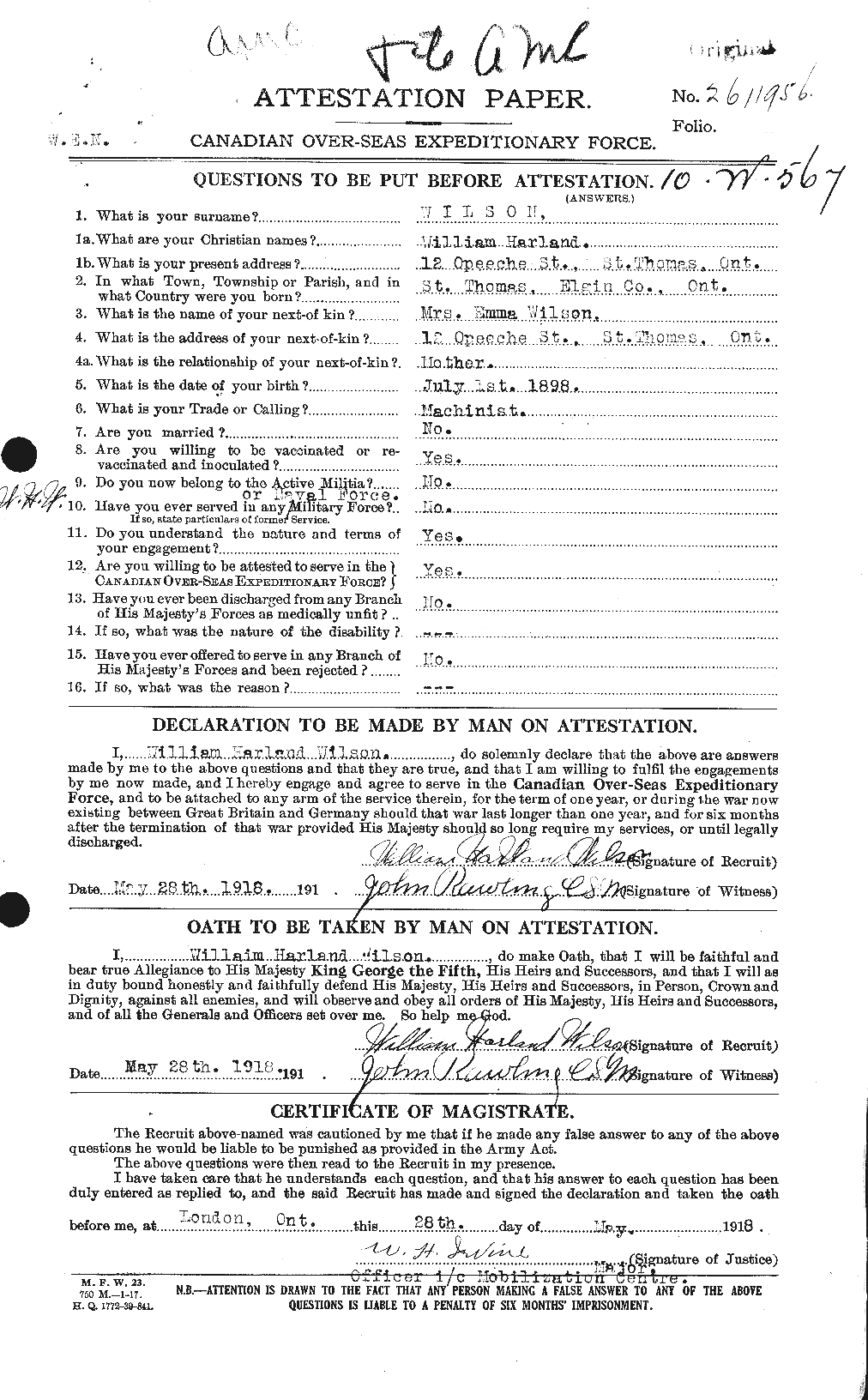 Personnel Records of the First World War - CEF 682010a