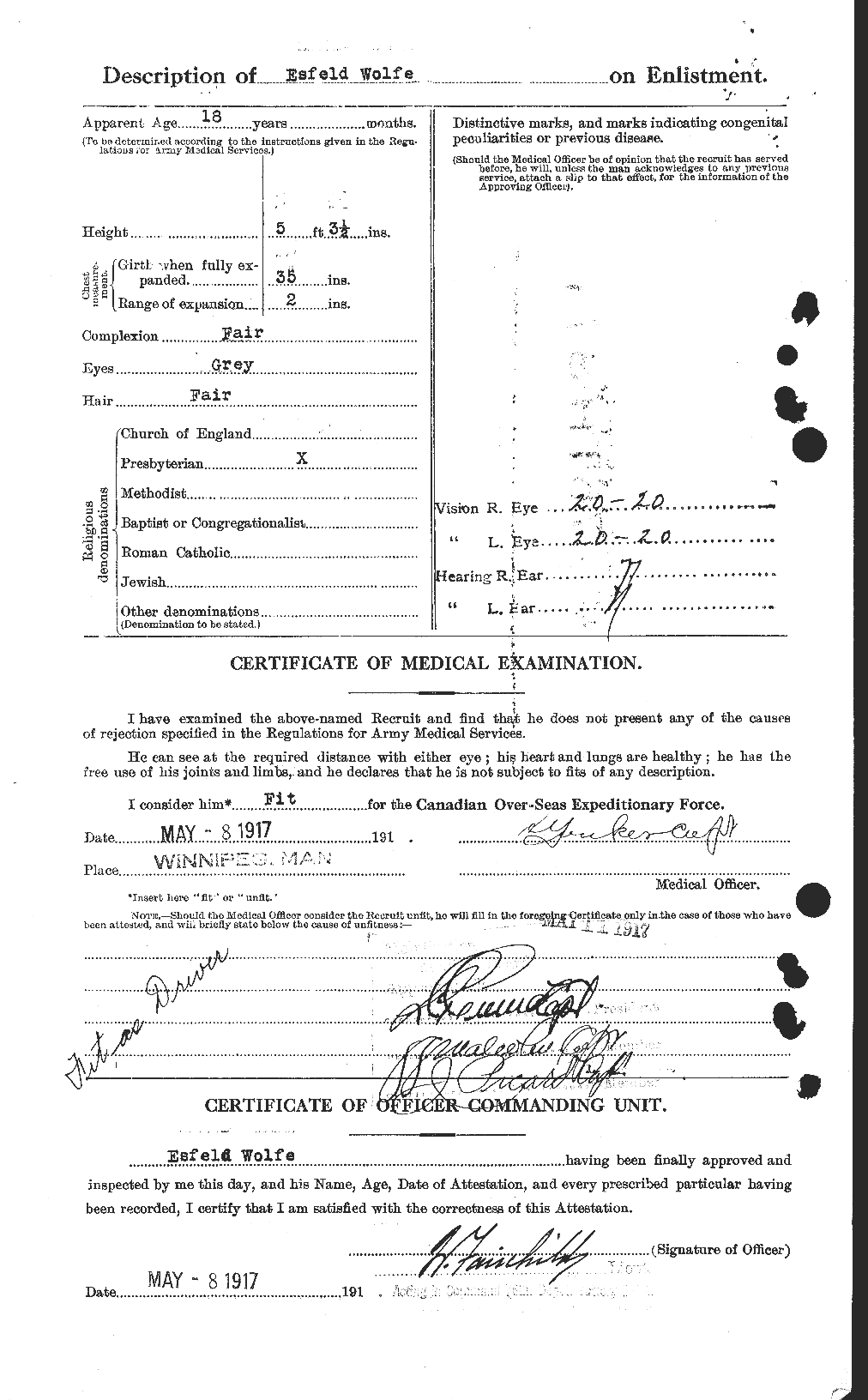 Dossiers du Personnel de la Première Guerre mondiale - CEC 682329b